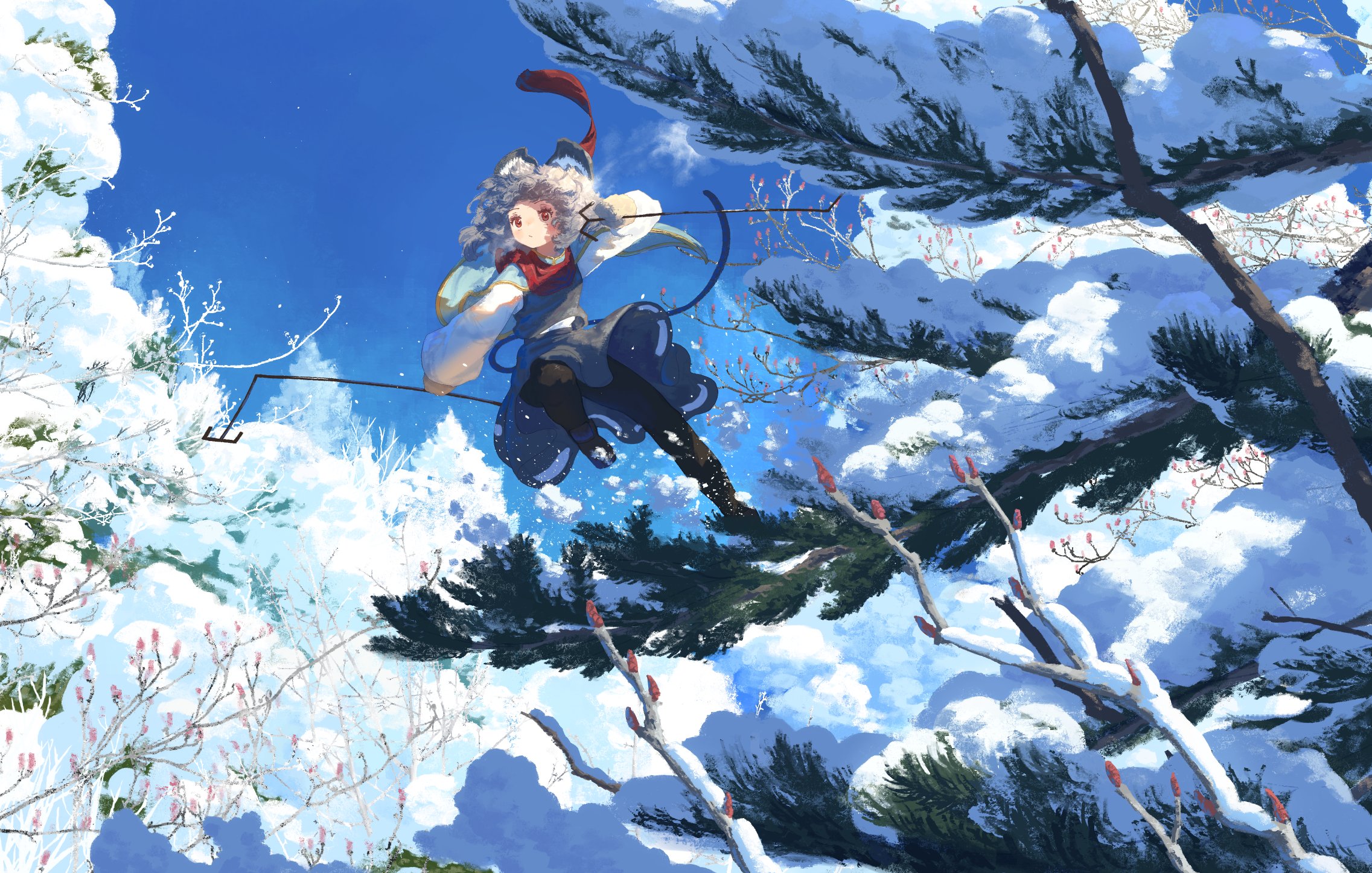 Touhou Anime Girls Snow Trees Sky Winter Nazrin 2273x1447