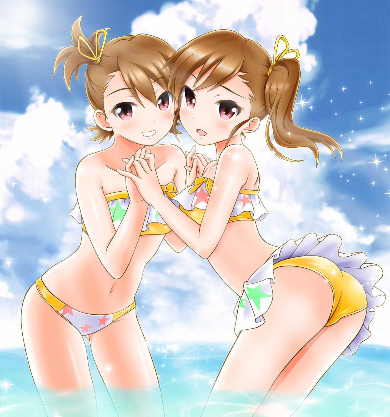 Anime Anime Girls THE IDOLM STER Futami Ami Futami Mami Long Sleeves Brunette Twins Two Women Artwor 1326x1417