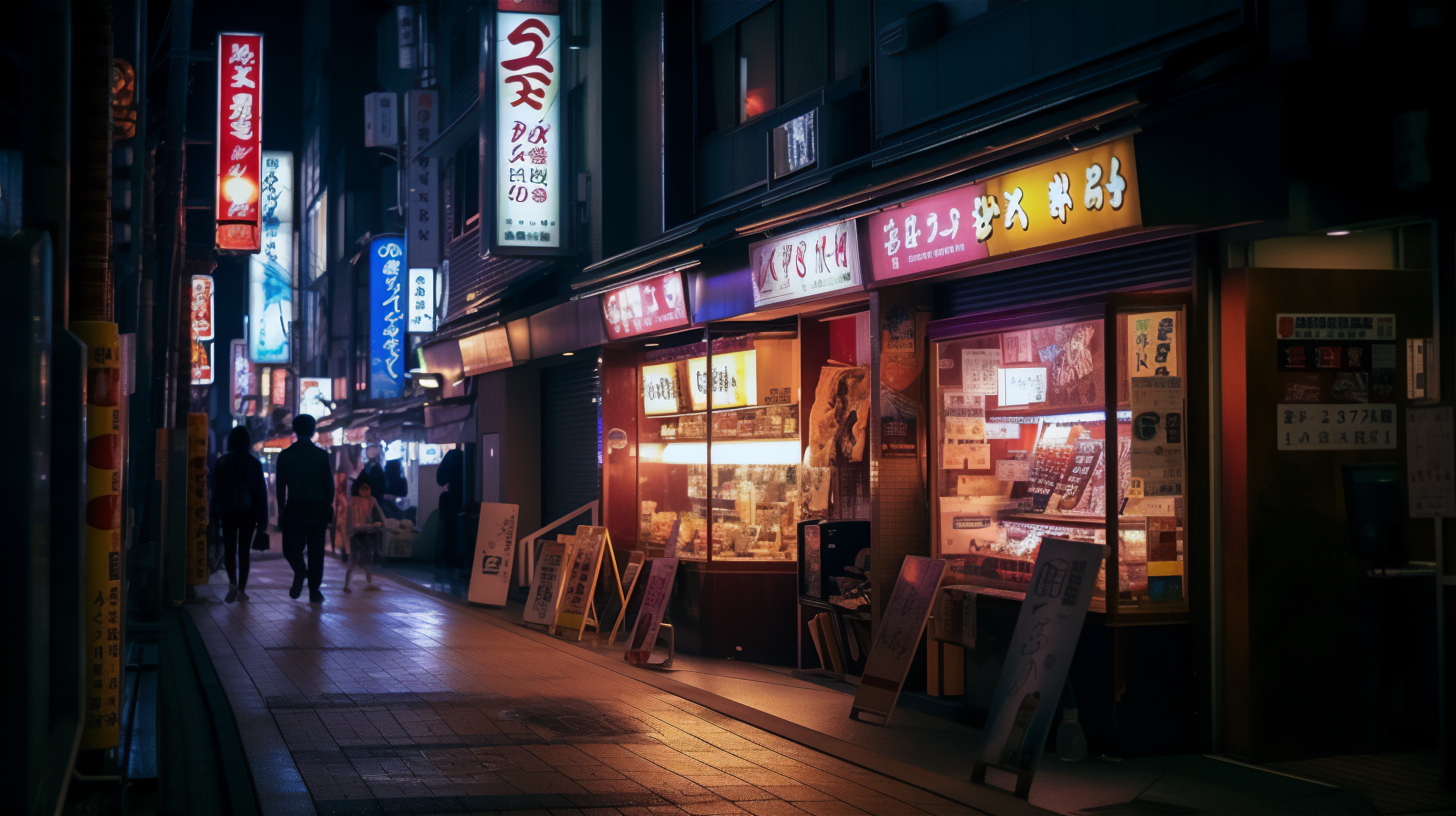 Ai Art City Tokyo Alleyway Store Front Night Neon Sign City Lights Neon Japanese 2912x1632