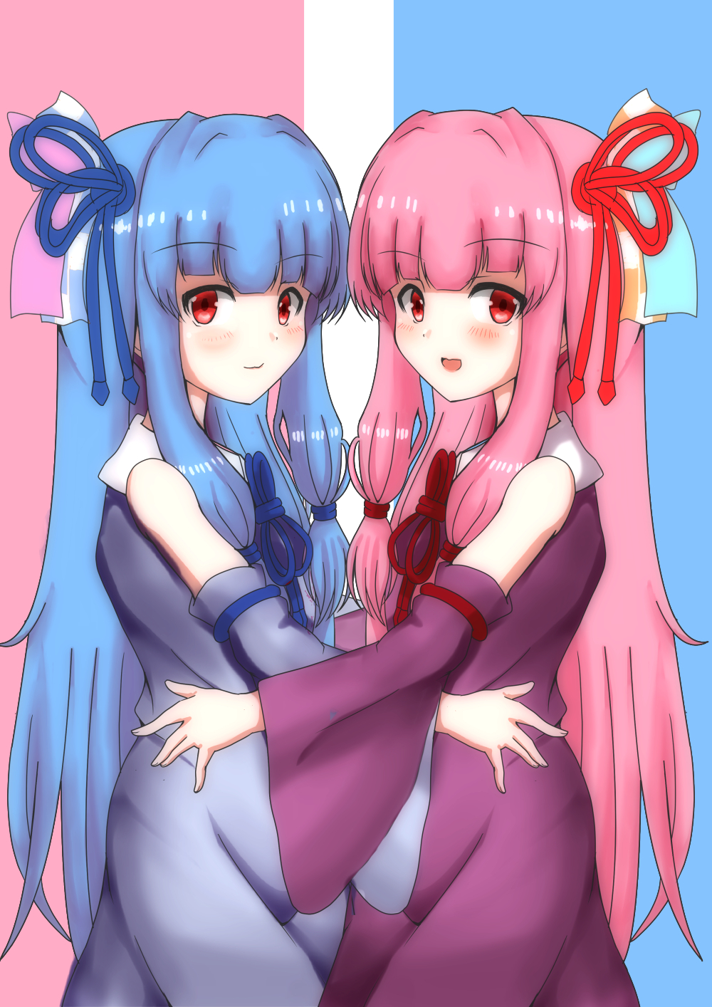 Anime Anime Girls Voiceroid Kotonoha Akane Kotonoha Aoi Long Hair Pink Hair Blue Hair Twins Artwork  1000x1414