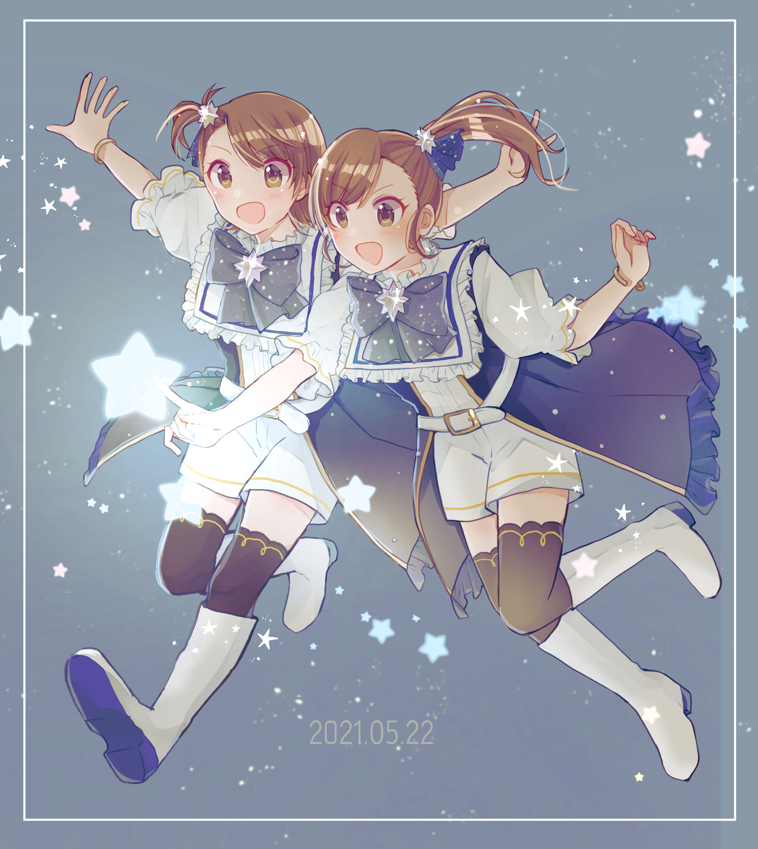 Anime Anime Girls THE IDOLM STER Futami Ami Futami Mami Long Sleeves Brunette Twins Two Women Artwor 2500x2800