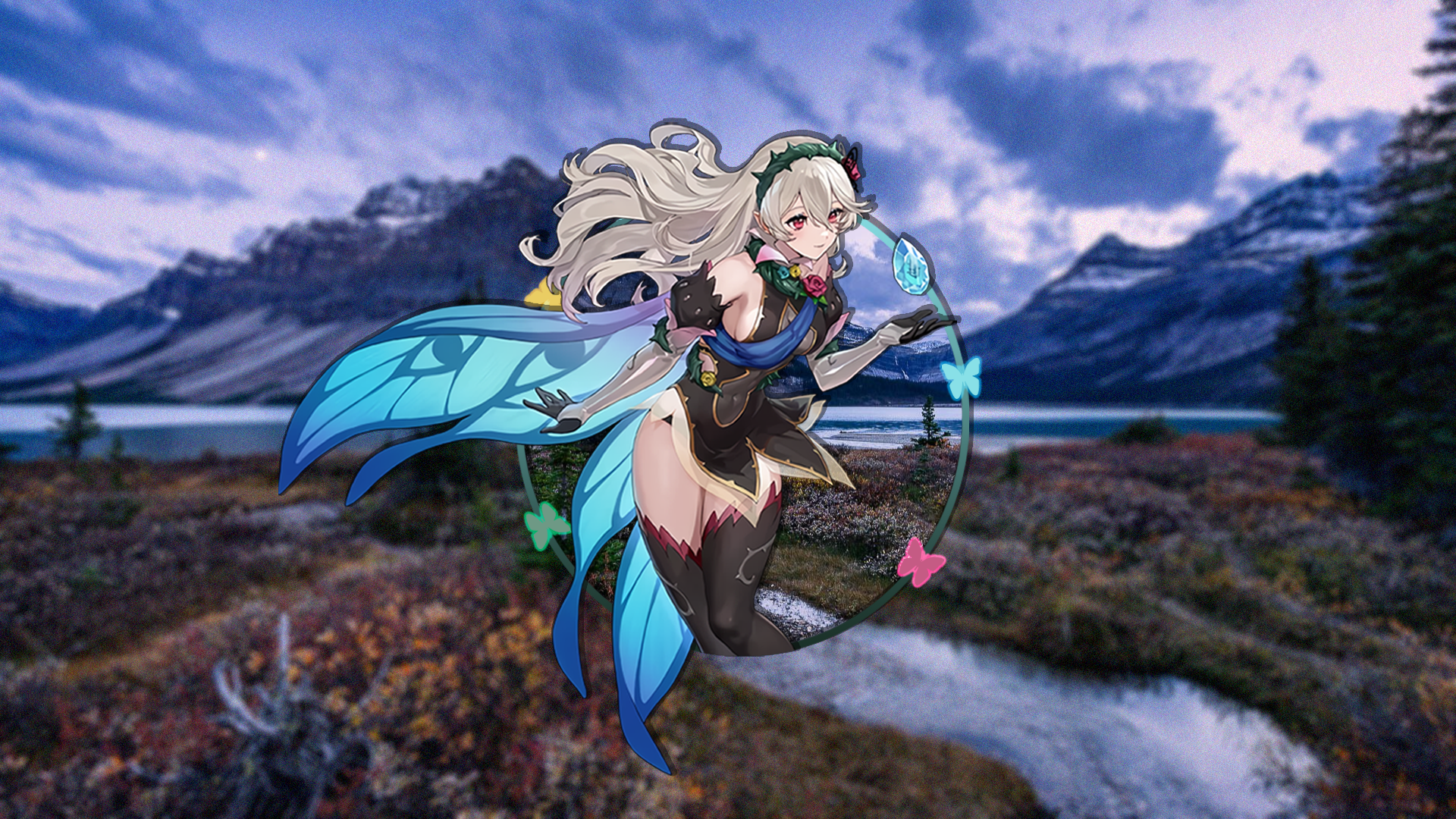 Picture In Picture Anime Girls Corrin Fire Emblem Fates Lake Butterfly 1920x1080