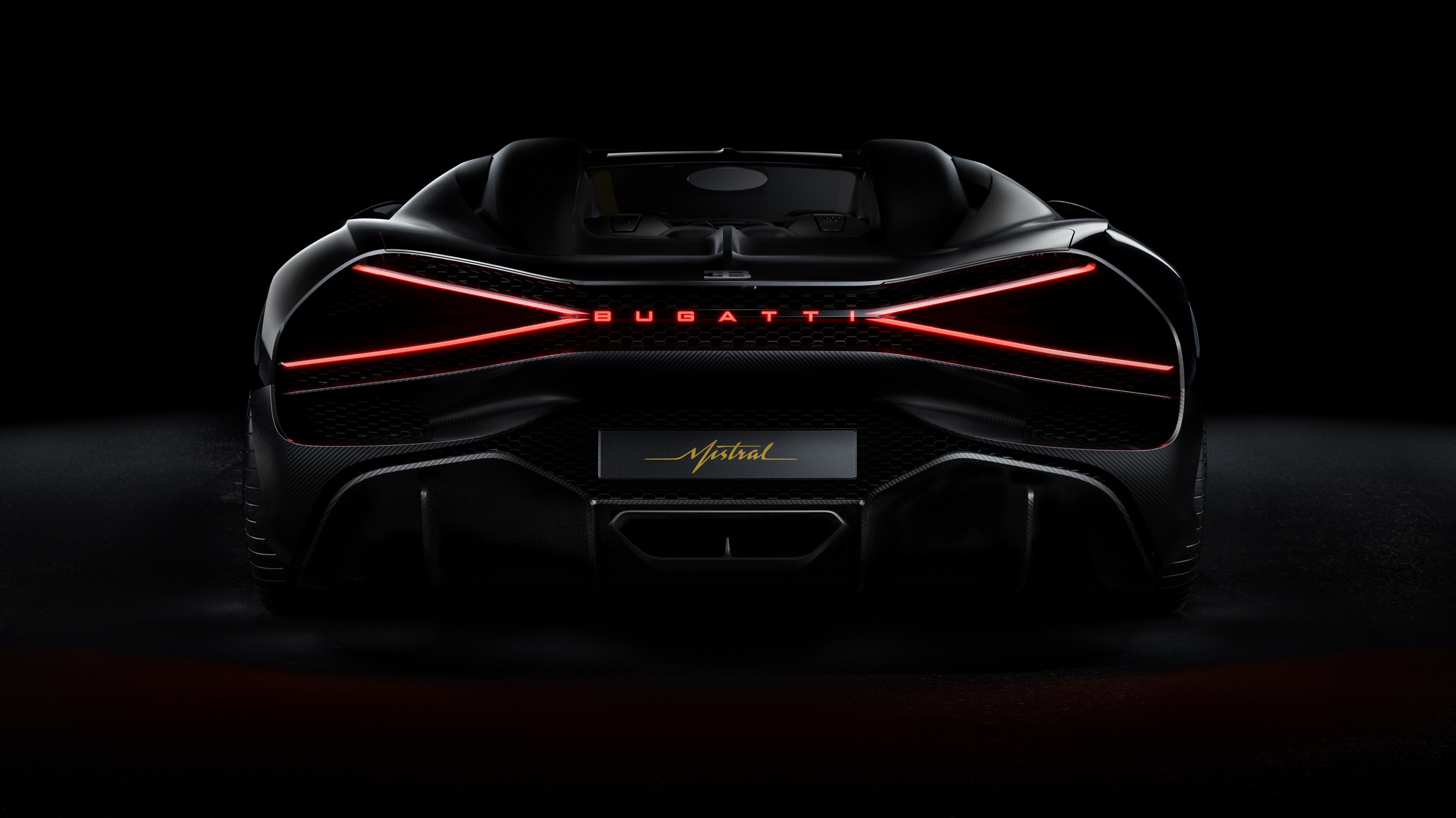 Bugatti W16 Mistral Bugatti Sports Car Black Cars Car Dark Background Lights 3840x2160