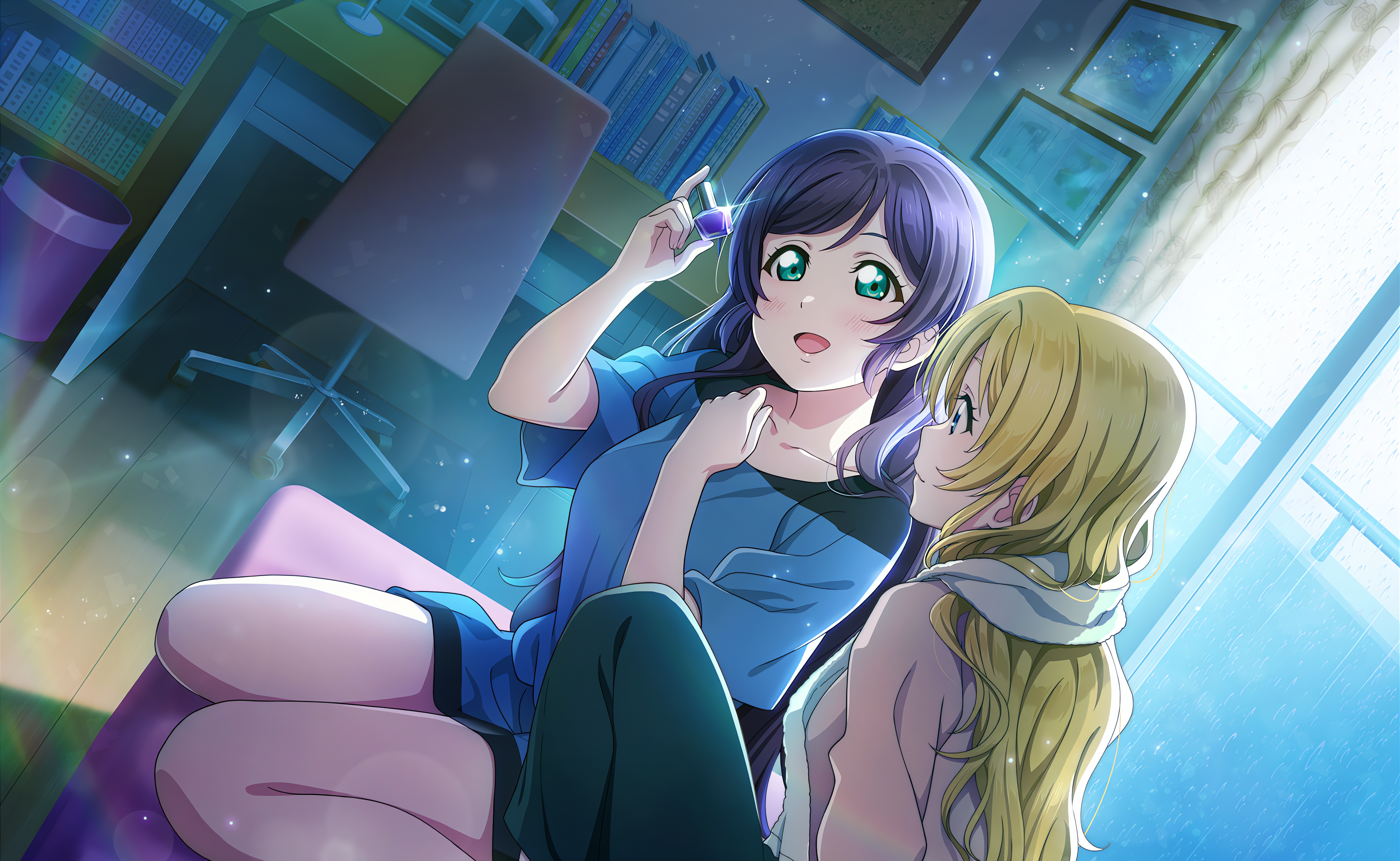 Toujou Nozomi Love Live Anime Anime Girls Stars Sunlight Chair Bed Bedroom Long Hair Rainbows 4096x2520
