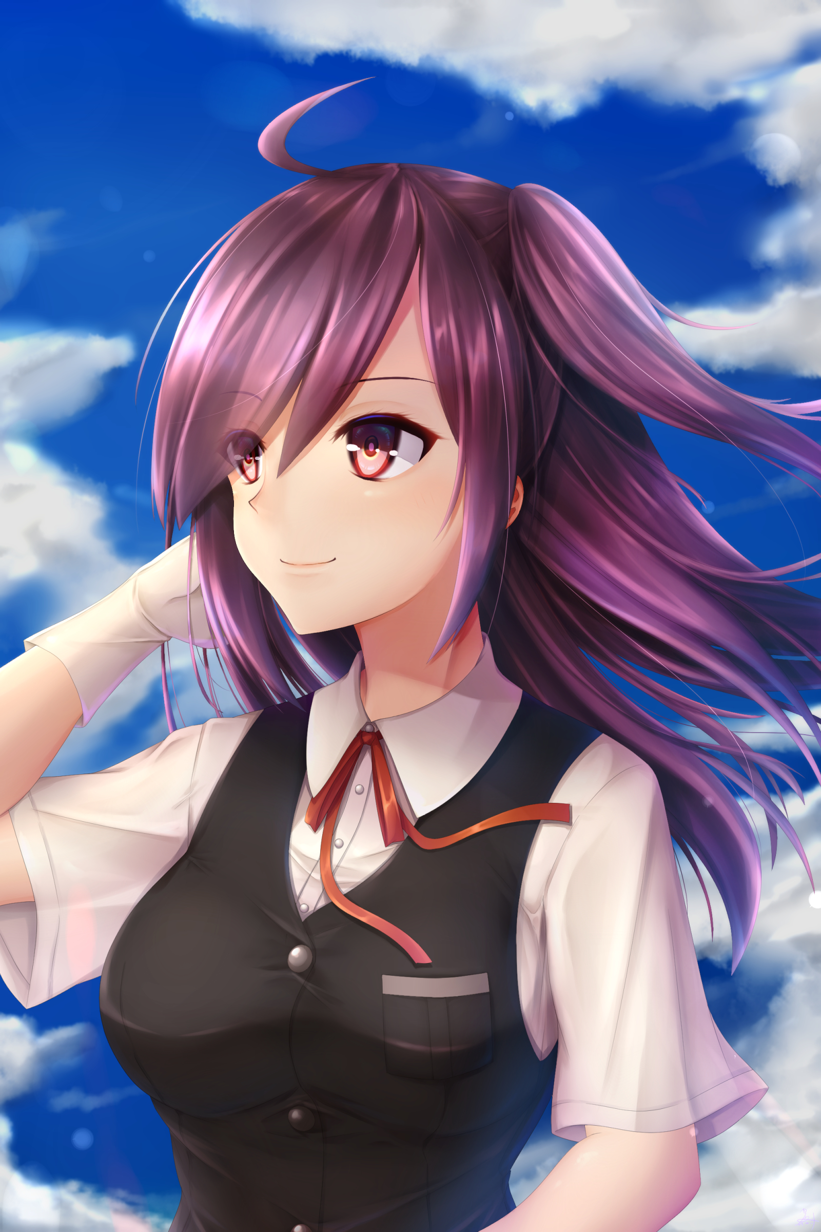 Hagikaze KanColle Kantai Collection Long Hair Long Sleeves Purple Hair Anime Anime Girls Artwork Dig 1600x2400