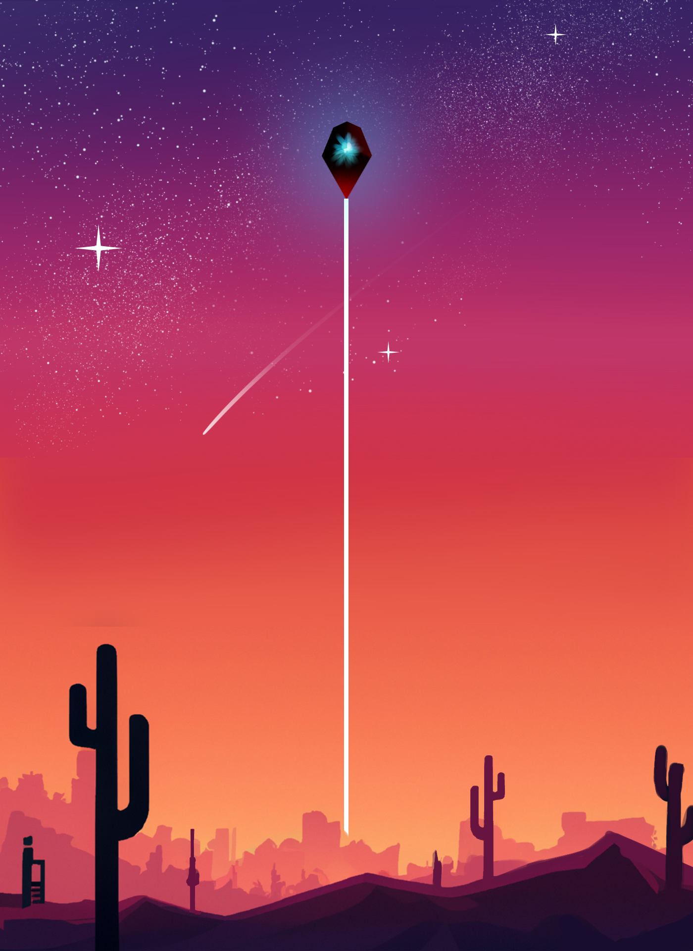 No Mans Sky Science Fiction Desert Cactus Meteorite Stars Simple Background Vertical Gradient Evenin 1400x1920