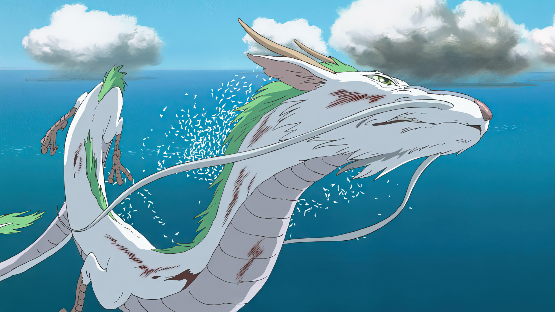 Spirited Away Dragon Animated Movies Film Stills Anime Animation Sky Clouds Water Haku Studio Ghibli 1920x1080