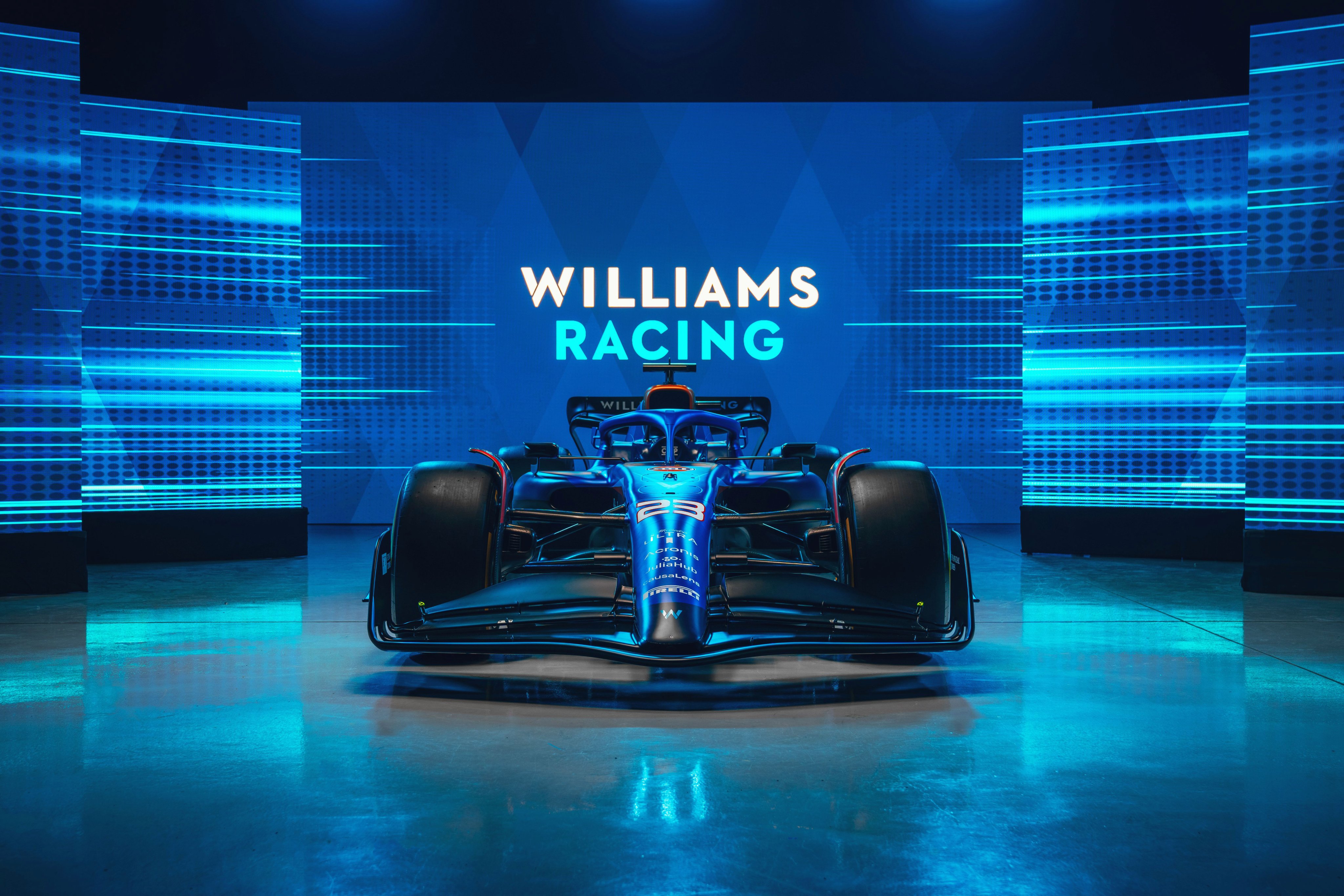 Formula 1 Formula Cars Williams Williams F1 Williams FW45 Car Vehicle Blue Background Blue Cars Refl 4096x2731