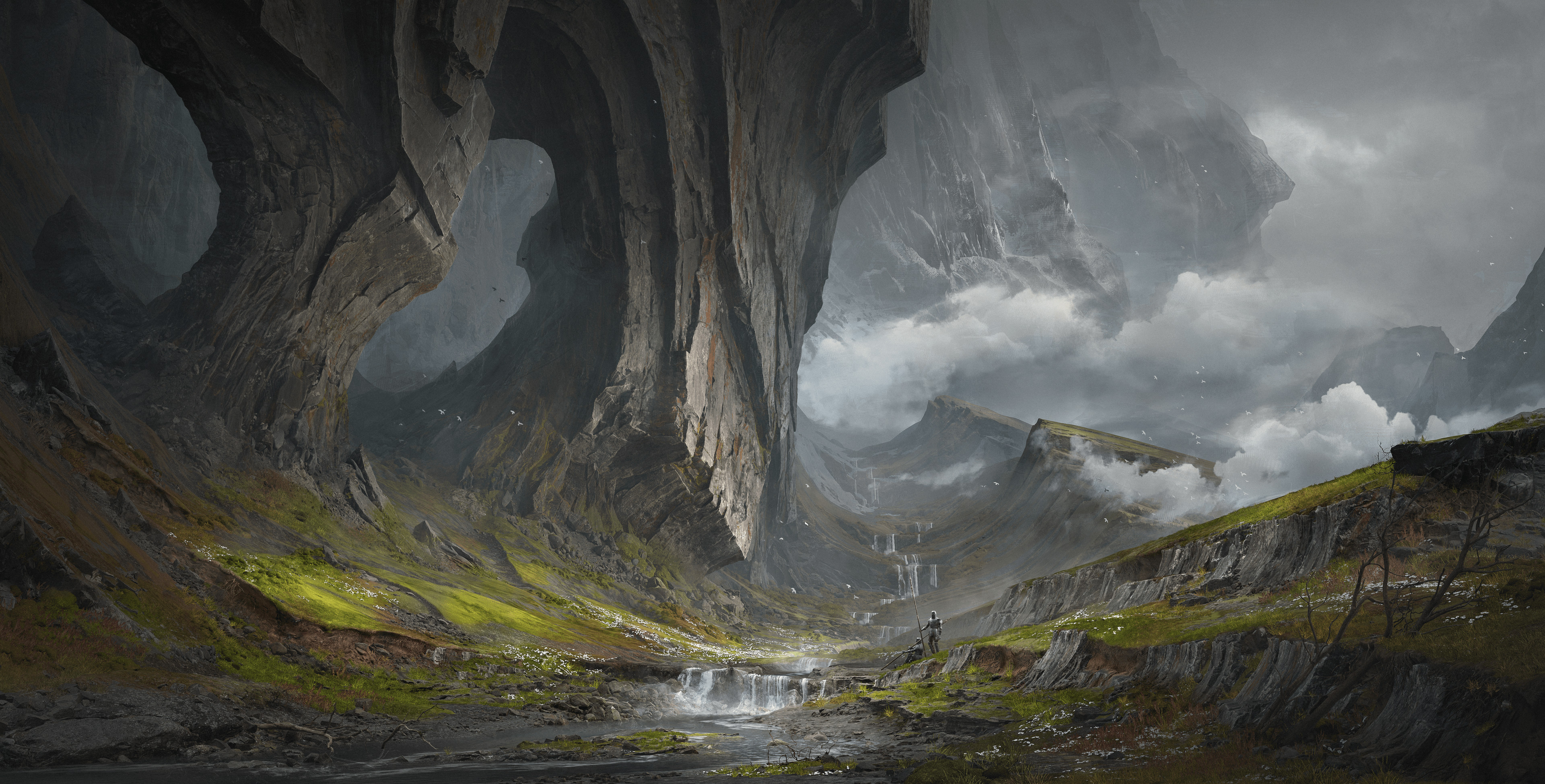 Digital Digital Art Artwork Illustration Nature Rock Formation Mountains Environment Fantasy Art Con 3840x1949