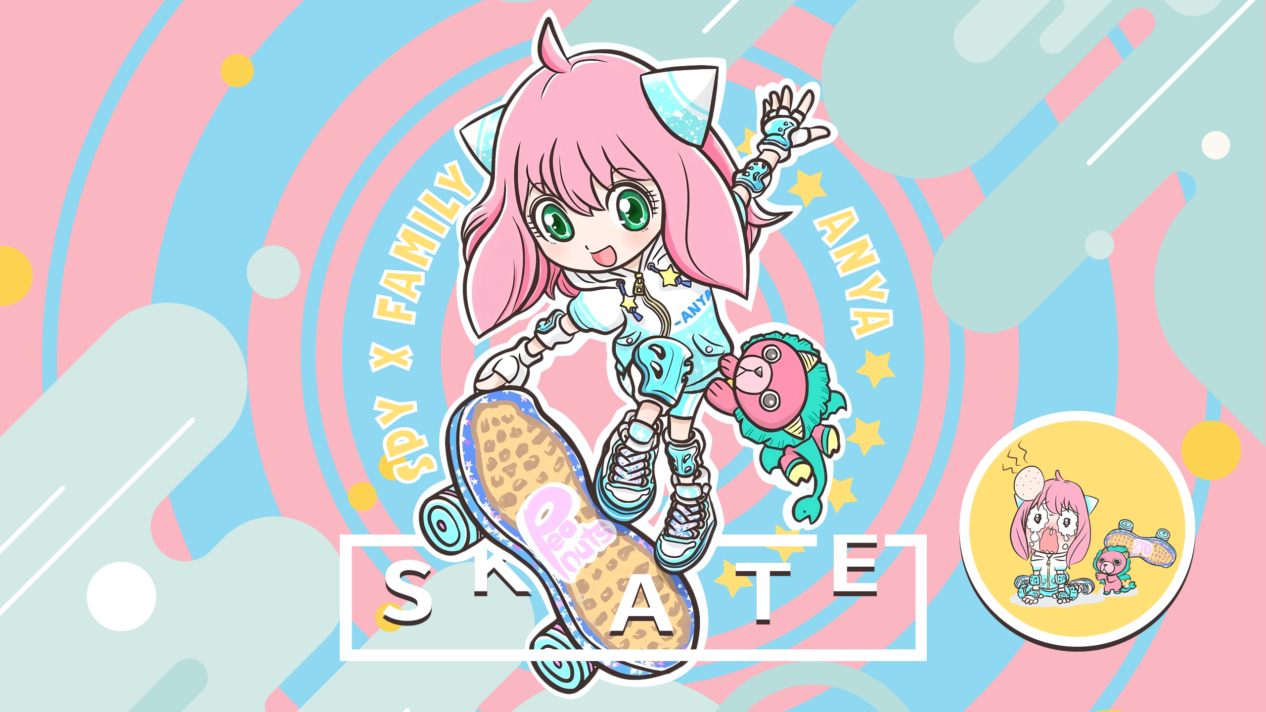 Spy X Family Anya Forger Stuffed Animal Circle Crying Smiling Skateboarding Skateboard Anime Girls M 2560x1440