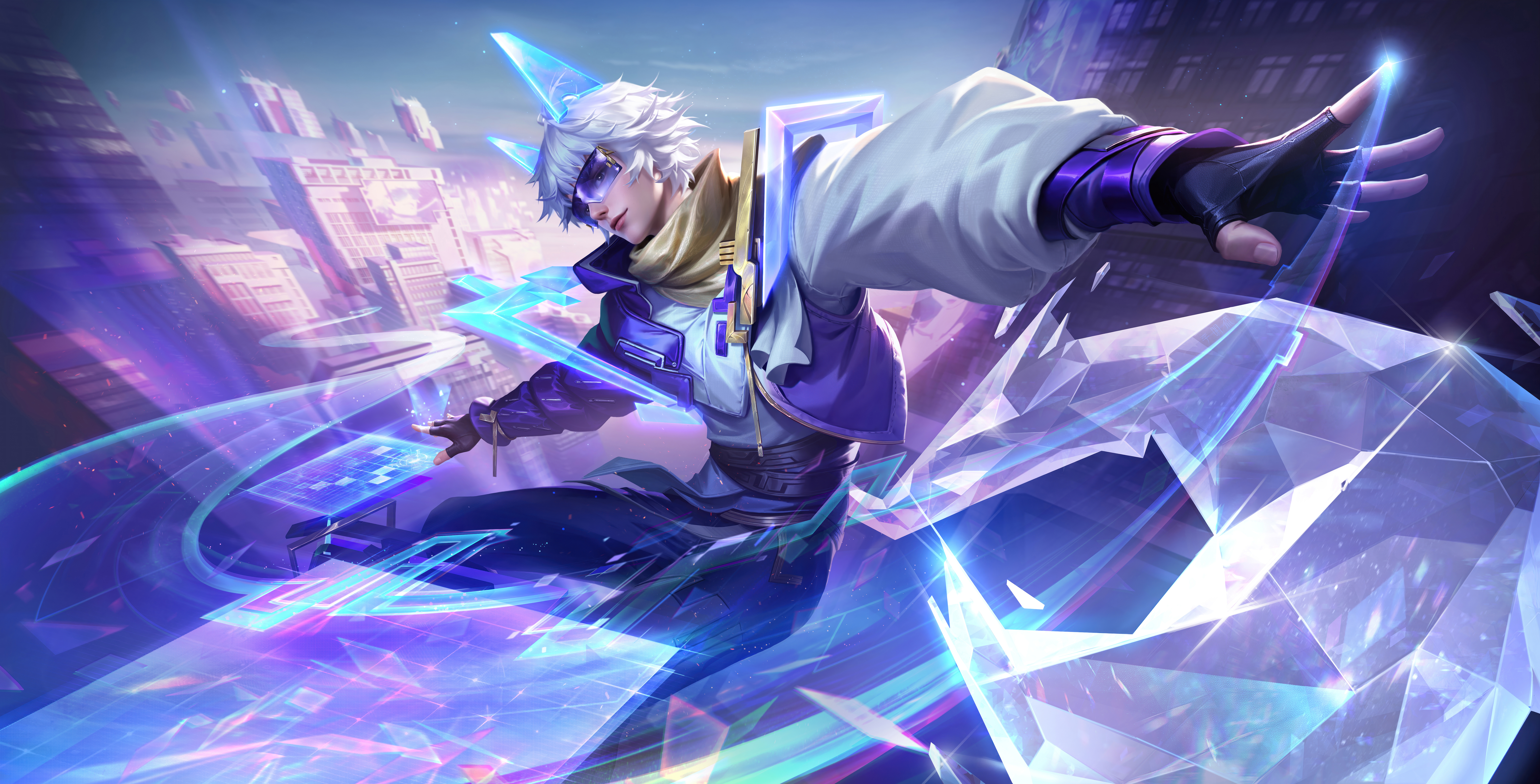 Honor Of Kings Game CG Glasses Digital Art Purple Background Cyber Video Game Characters Video Game  7851x4000