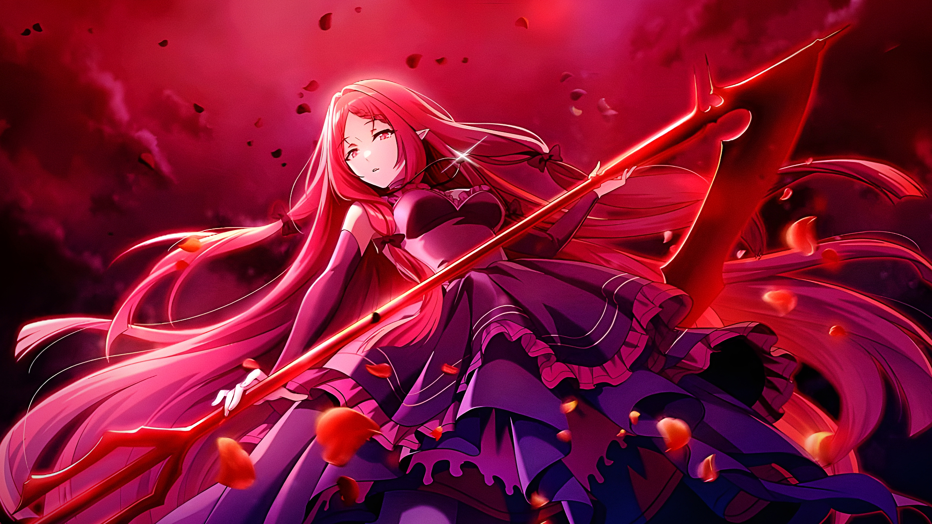 The Eminence In Shadow Anime Vampire Girl Scythe Red Moon Anime Girls Long Hair Frill Dress Looking  1920x1080