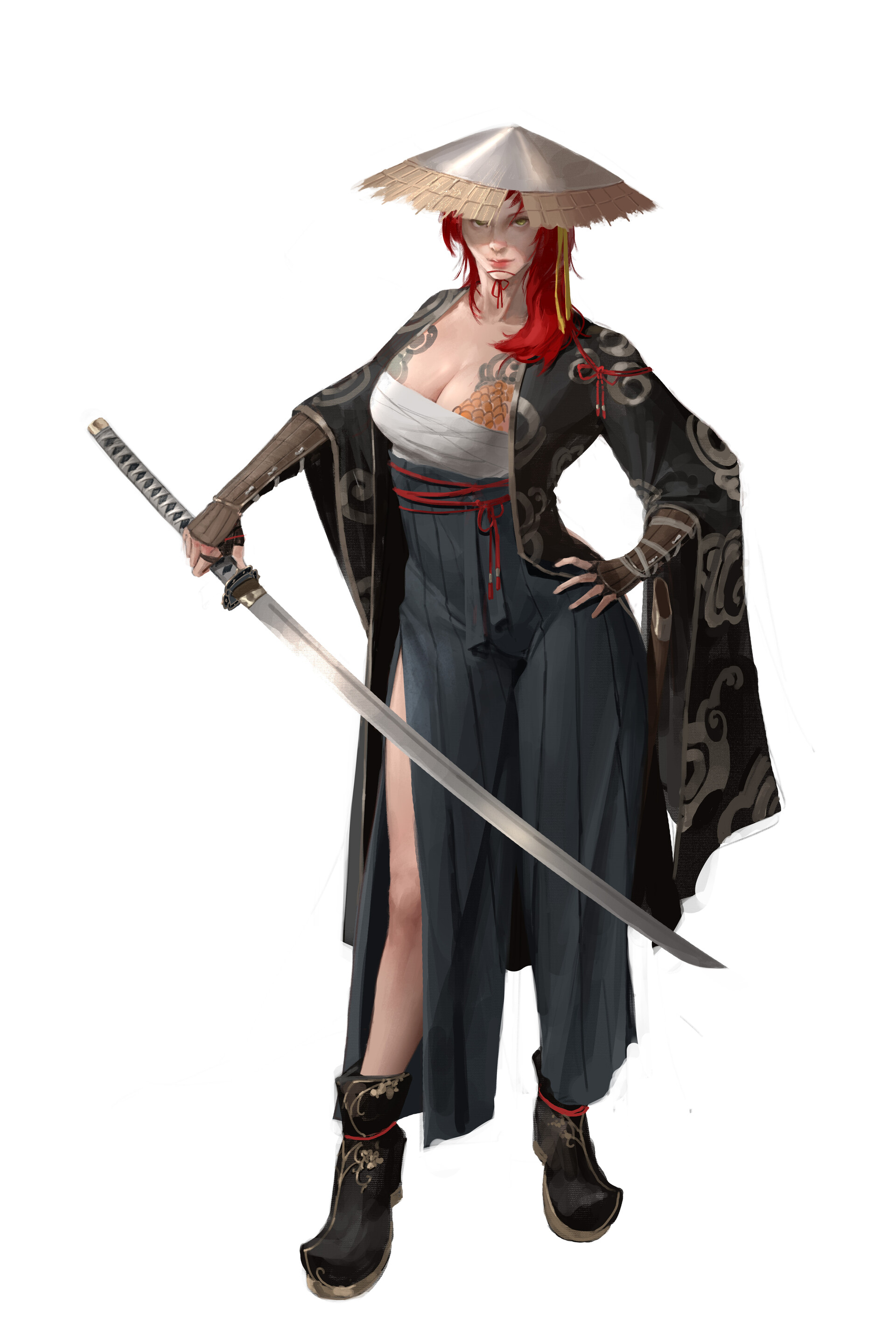 Character Design Artwork Weapon Katana Fantasy Girl Women Warrior Simple Background White Background 1920x2880