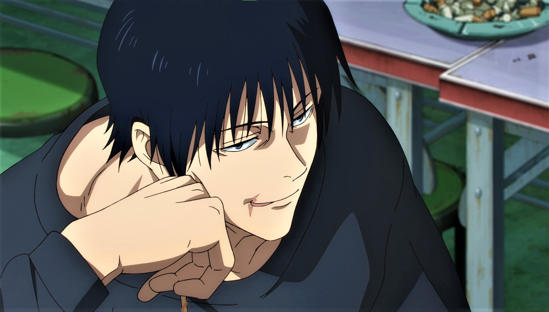 Jujutsu Kaisen Fushiguro Toji Scars Tongue Out Anime Anime Screenshot Anime Boys Smiling Cigarettes 1900x1080