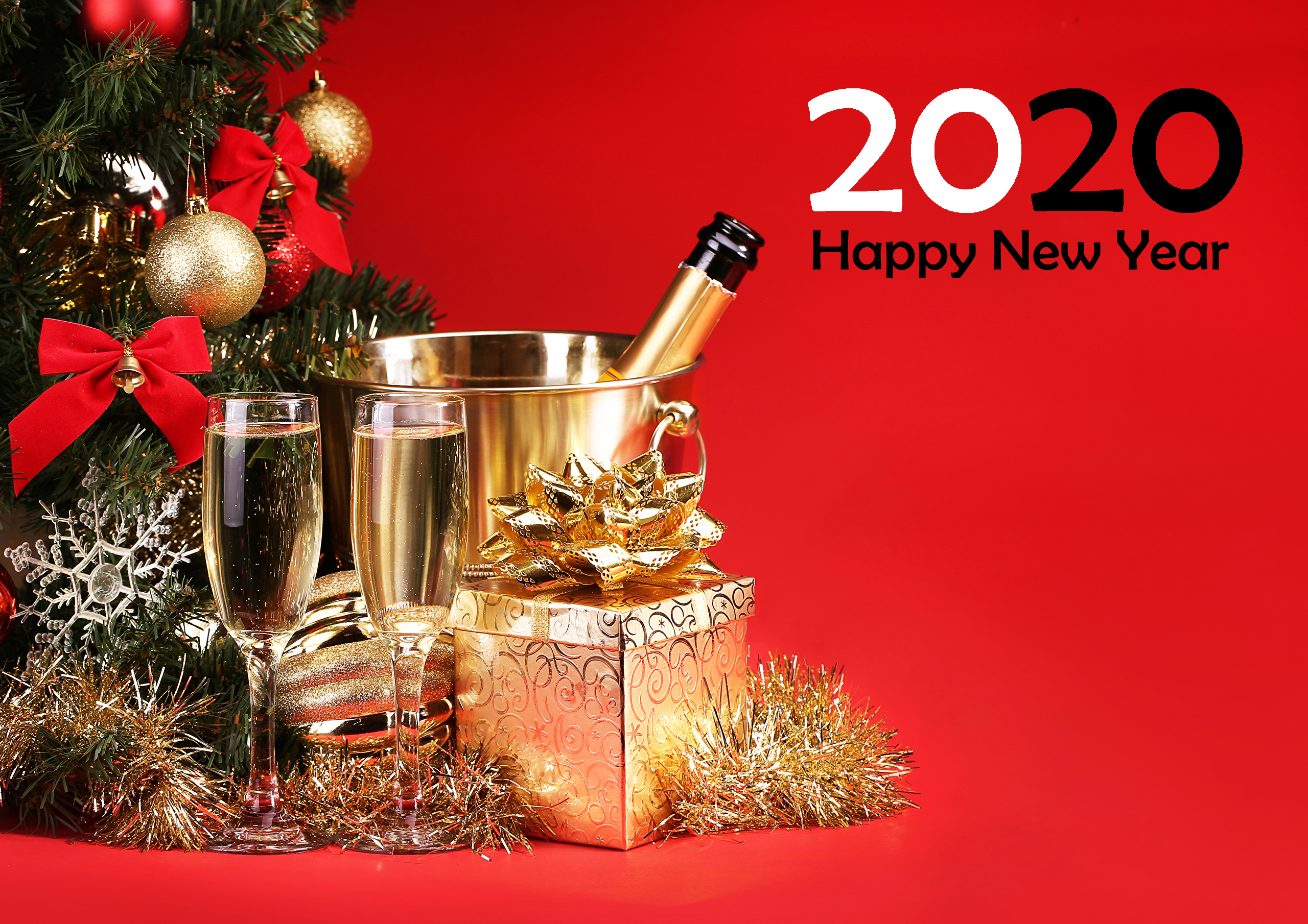 Happy New Year Champagne Christmas Ornaments 2560x1810