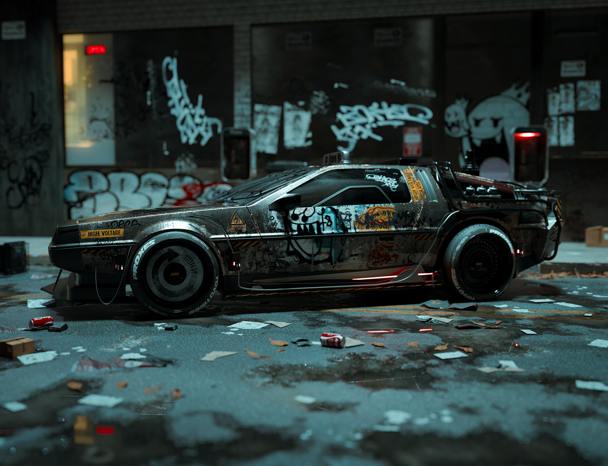 Car Vehicle Artwork CGi Graffiti Trash Side View Messy Digital Art 2000x1532