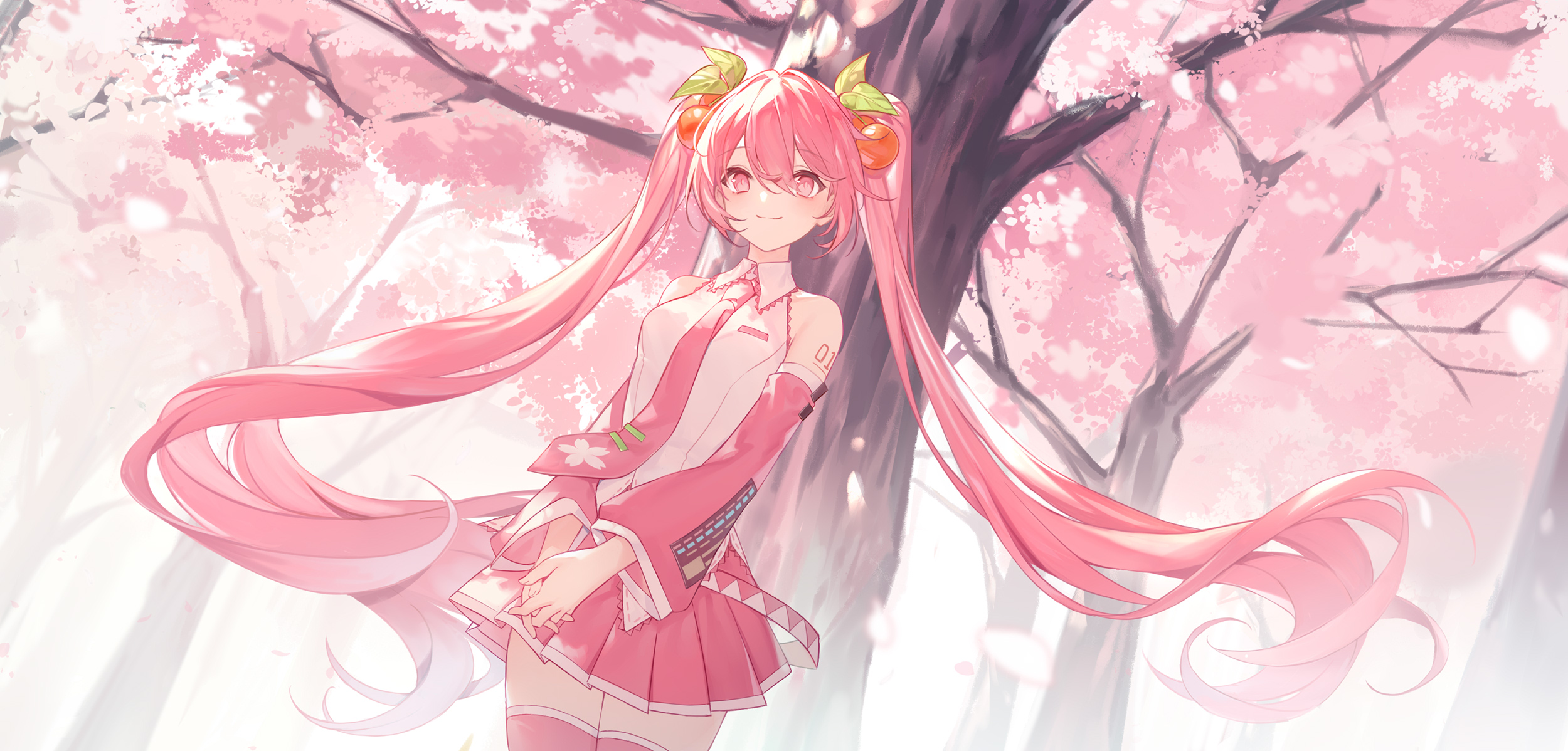 Hatsune Miku Anime Vocaloid Anime Girls Pink Hair Pink Eyes Looking At Viewer Twintails Long Hair Ch 2500x1198
