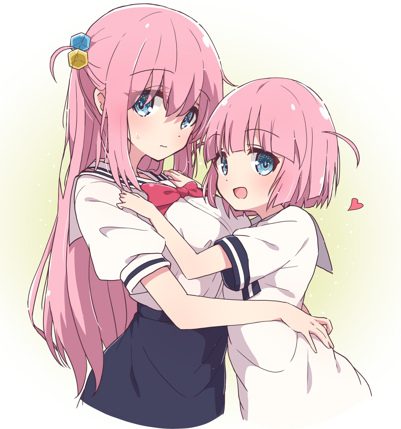 Anime Anime Girls Vertical Sisters Gotou Hitori Gotou Futari Hugging Sailor Uniform Hair Accessories 1309x1400