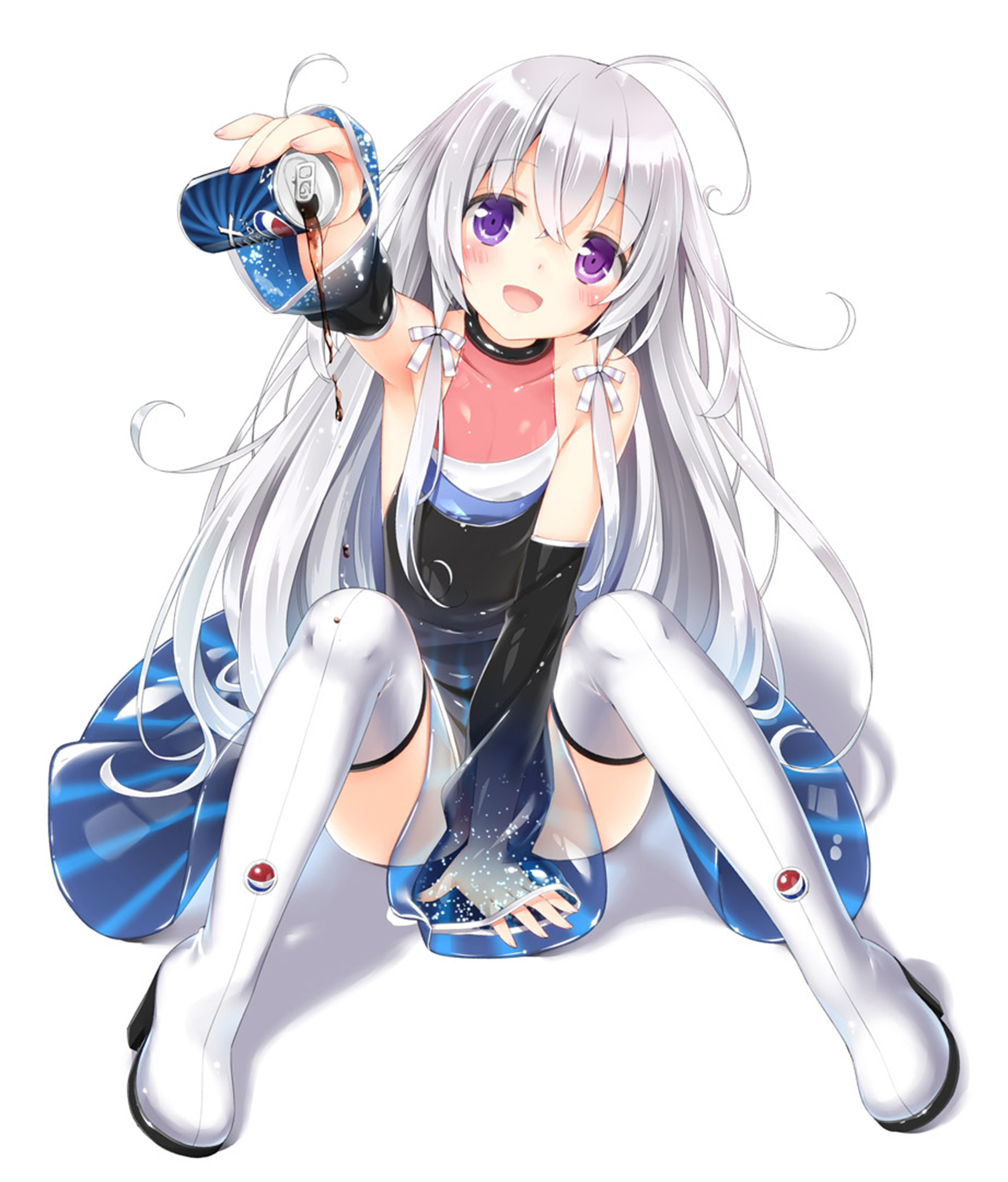 Anime Anime Girls Soda Silver Hair Purple Eyes 1842x2160