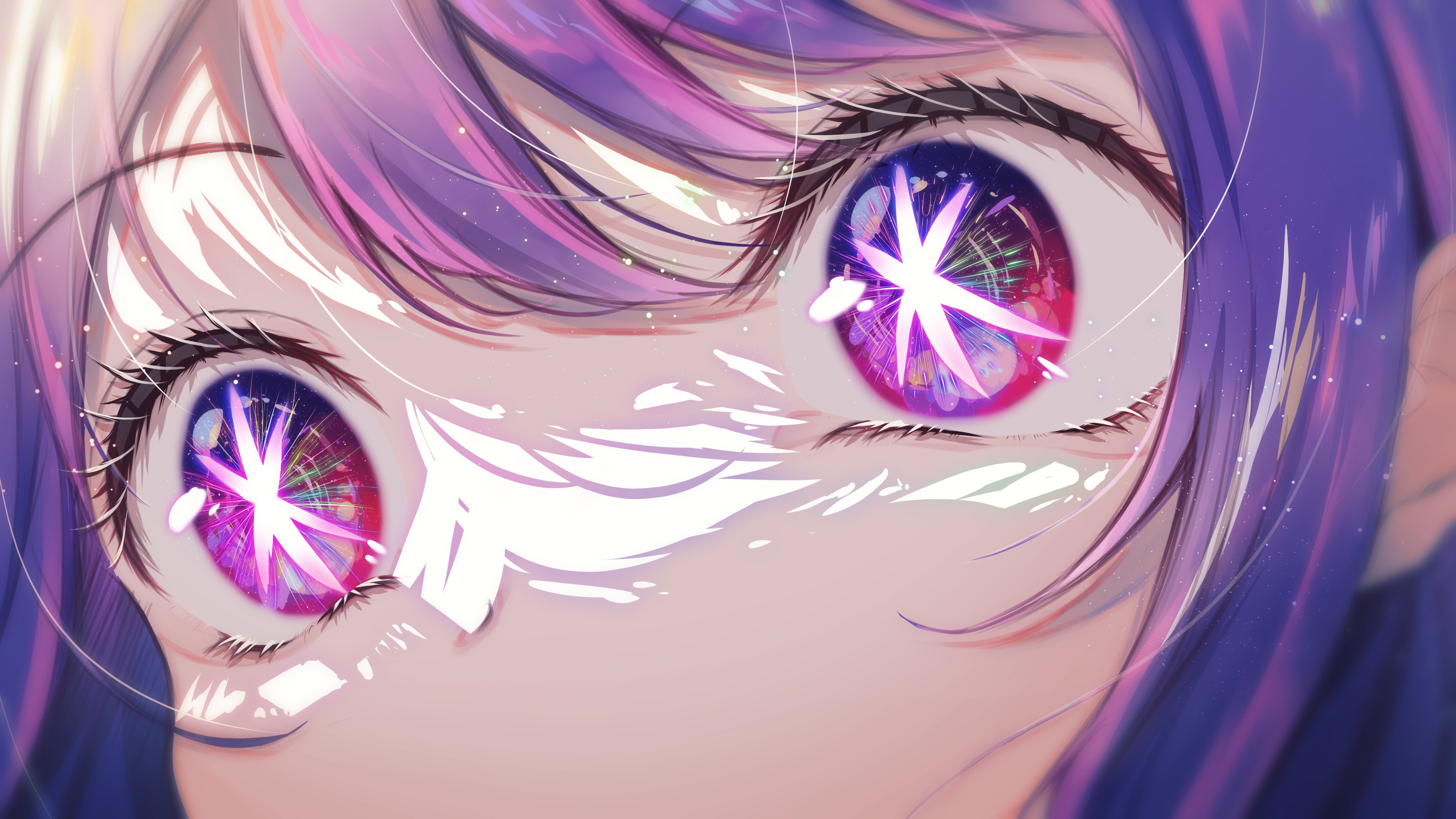 Hoshino Ai Oshi No Ko Anime Girls Star Eyes Closeup Eyes Face Purple Hair Purple Eyes 3840x2160
