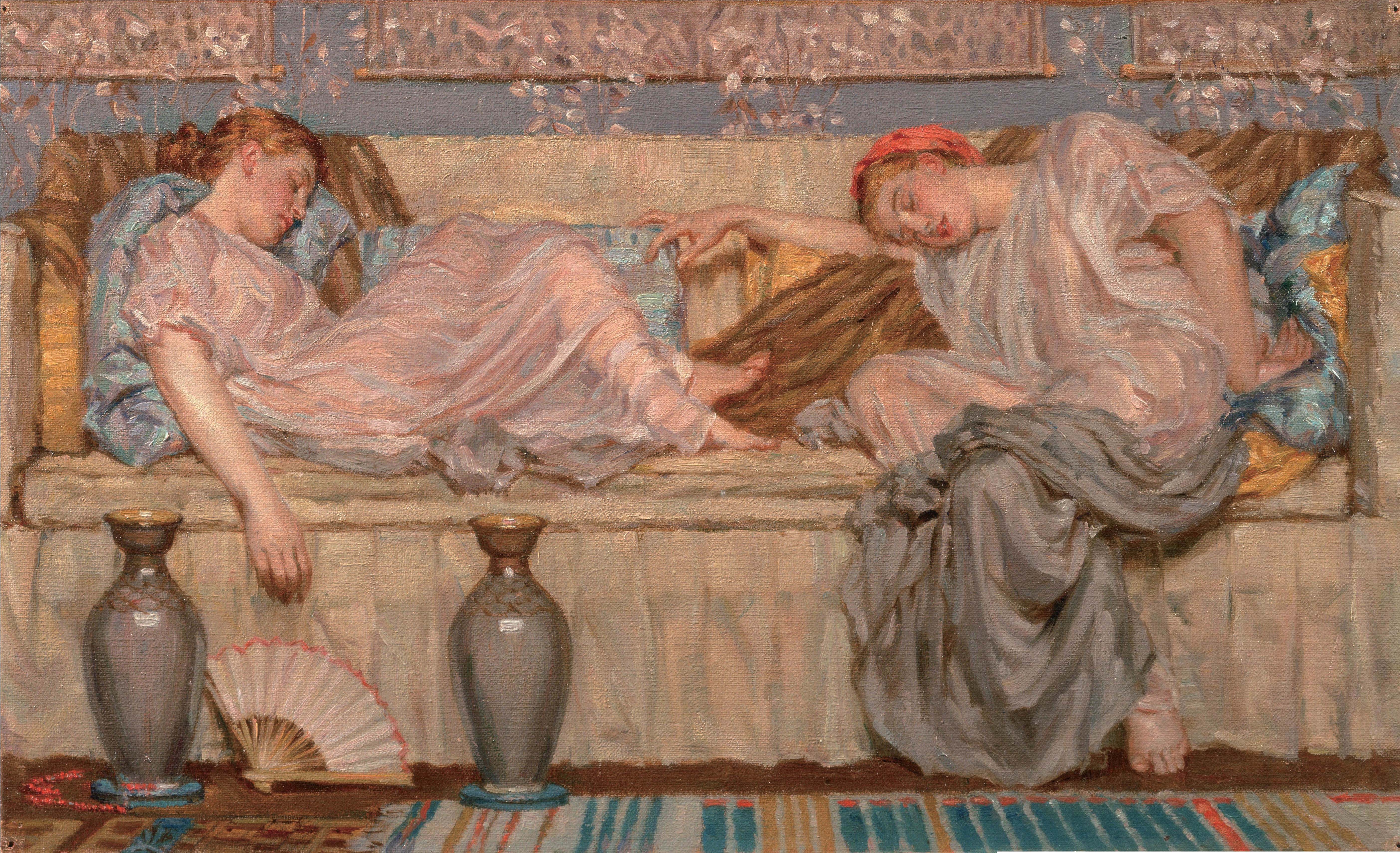 Oil On Canvas Oil Painting Albert Joseph Moore Women Sleeping Couch Closed Eyes Artwork Classical Ar 5612x3419