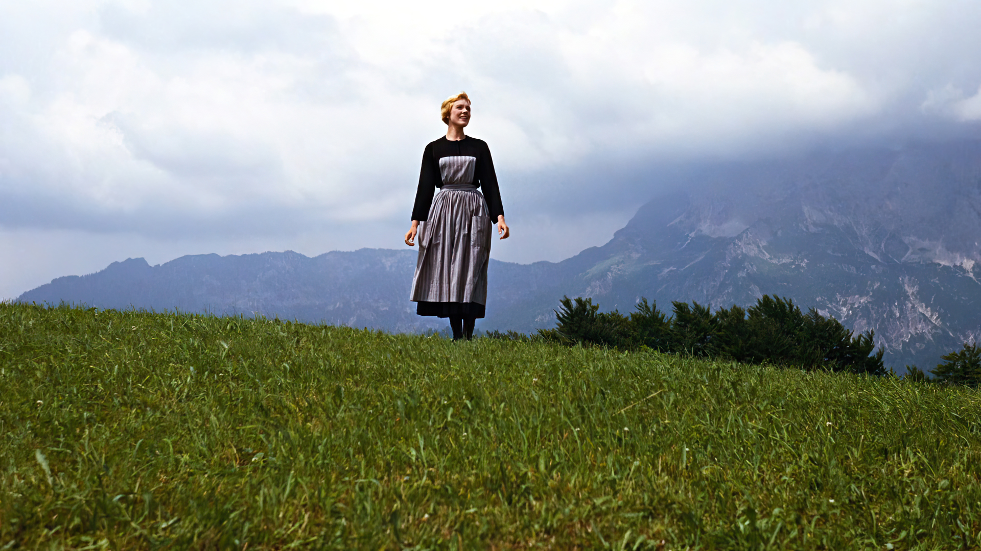The Sound Of Music Movies Film Stills Julie Andrews Actress Mountains Field Hills Clouds Women 1920x1080