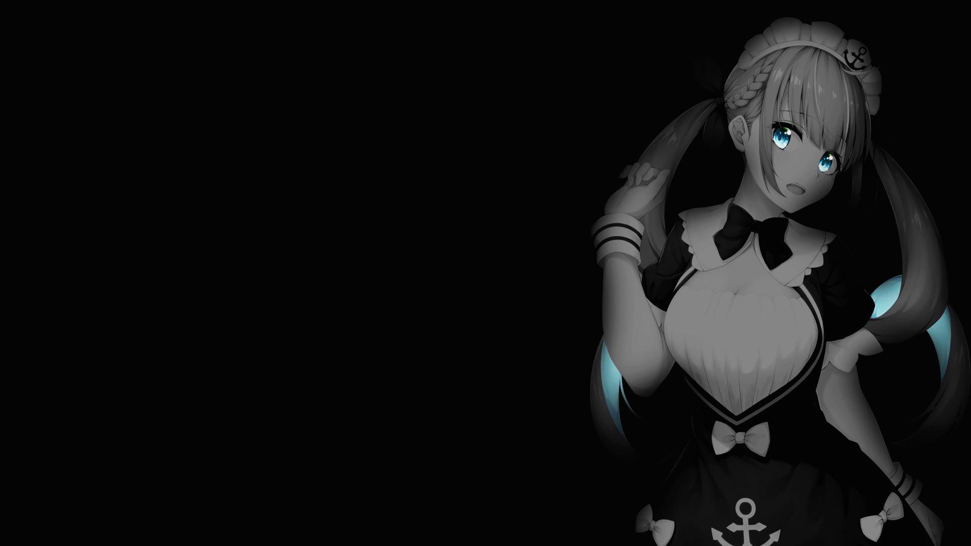 Selective Coloring Black Background Dark Background Simple Background Anime Girls Maid Outfit Maid M 1920x1080