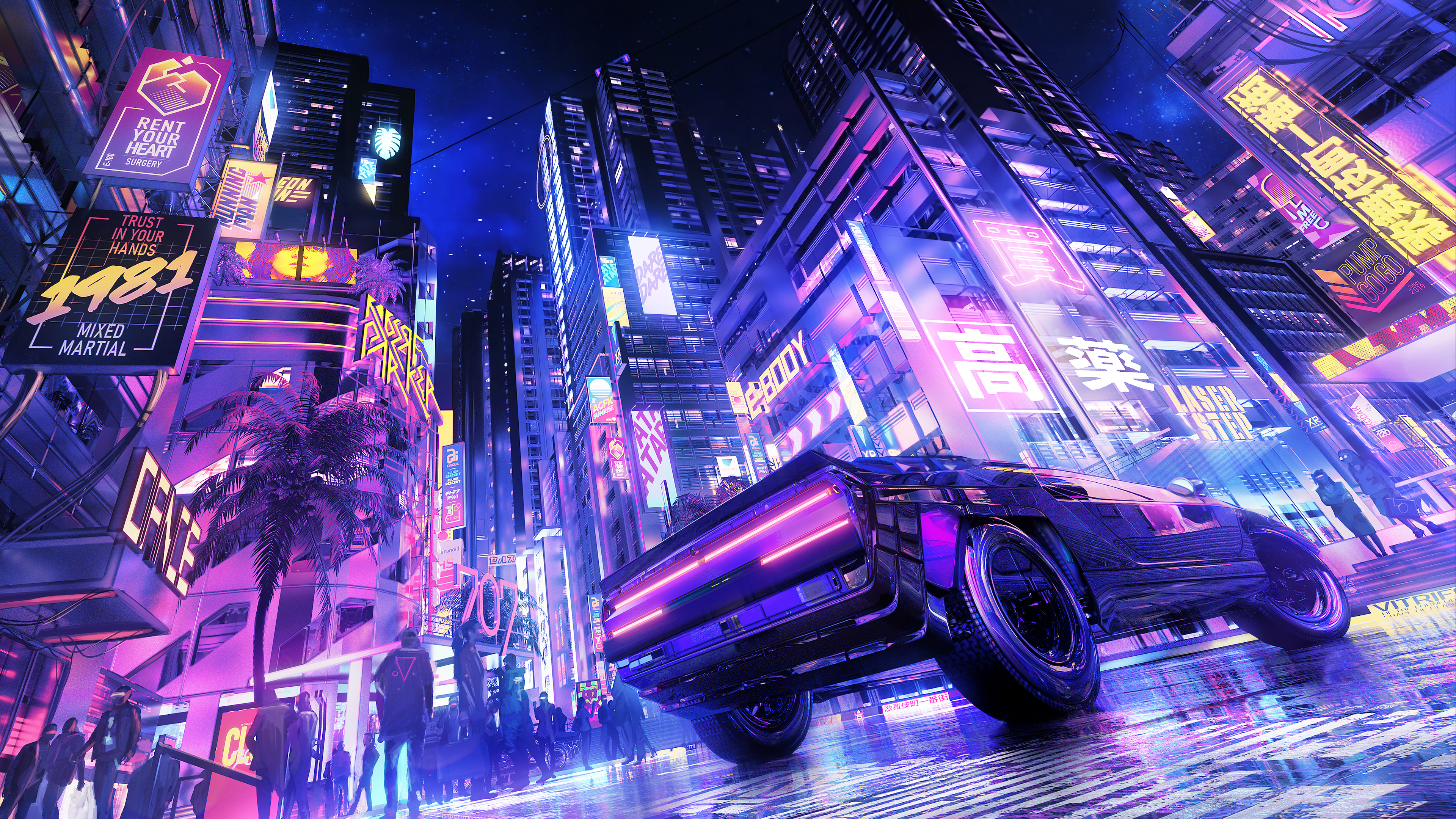 Futuristic Artwork Cyberpunk Neon Car City Night 3840x2160