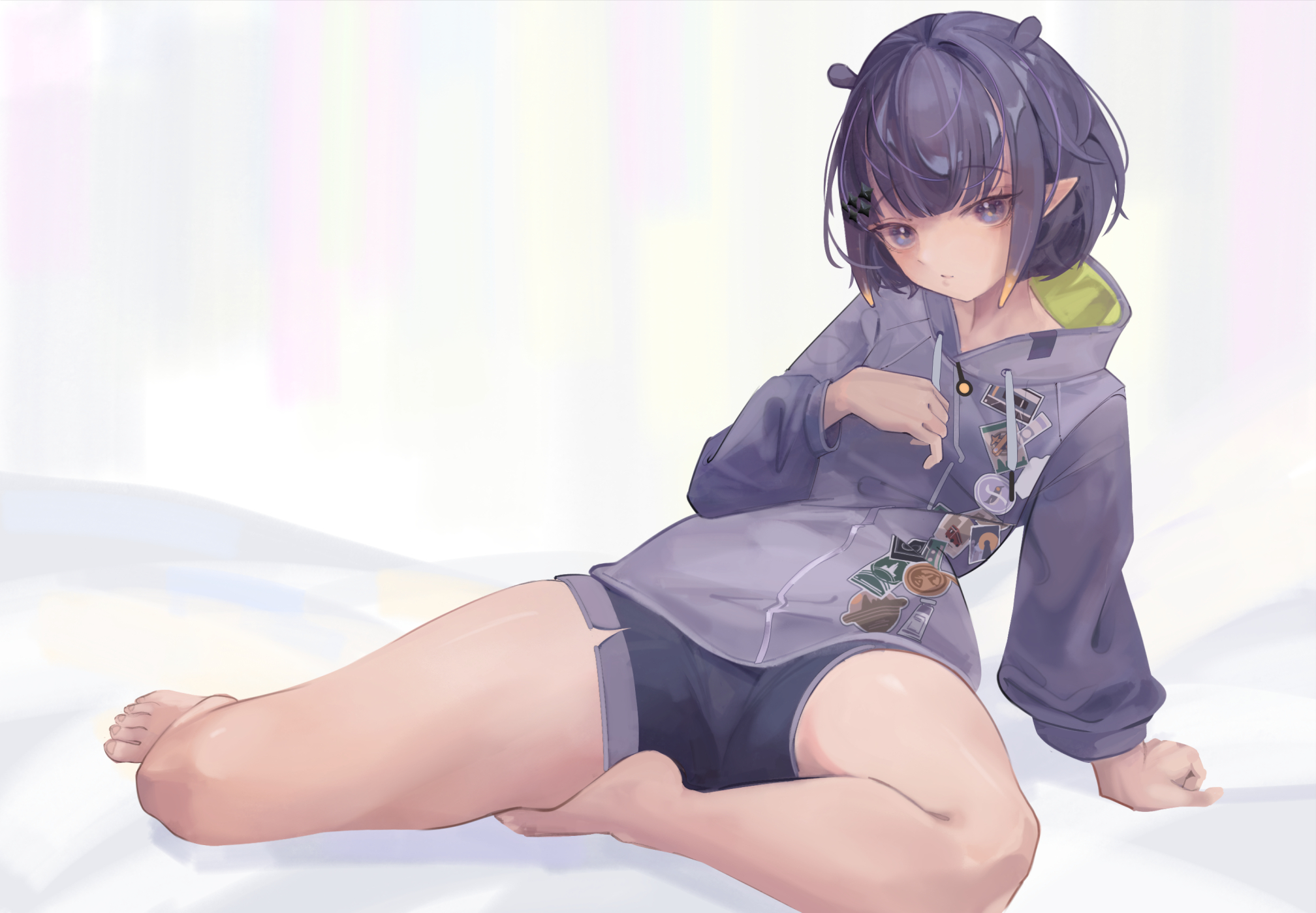 Virtual Youtuber Hololive Hololive English Ninomae Inanis Sitting On Bed Looking At Viewer Purple Ho 2016x1399