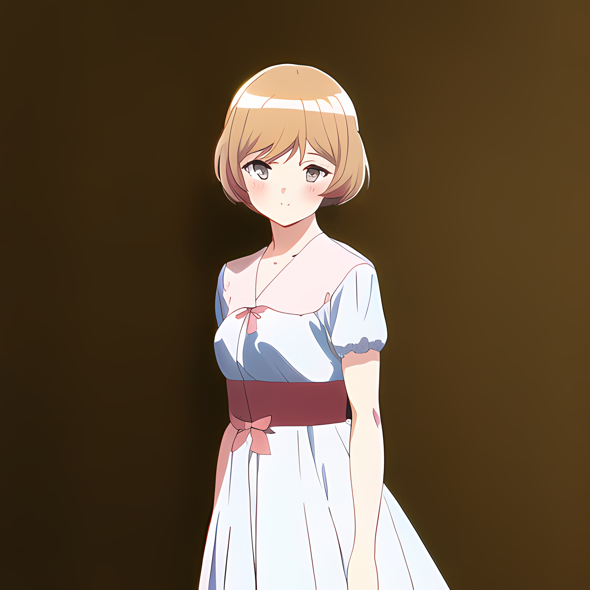 Anime Girls Novel Ai Anime White Hair Blonde Dress White Dress Short Hair Brown Background 2048x2048