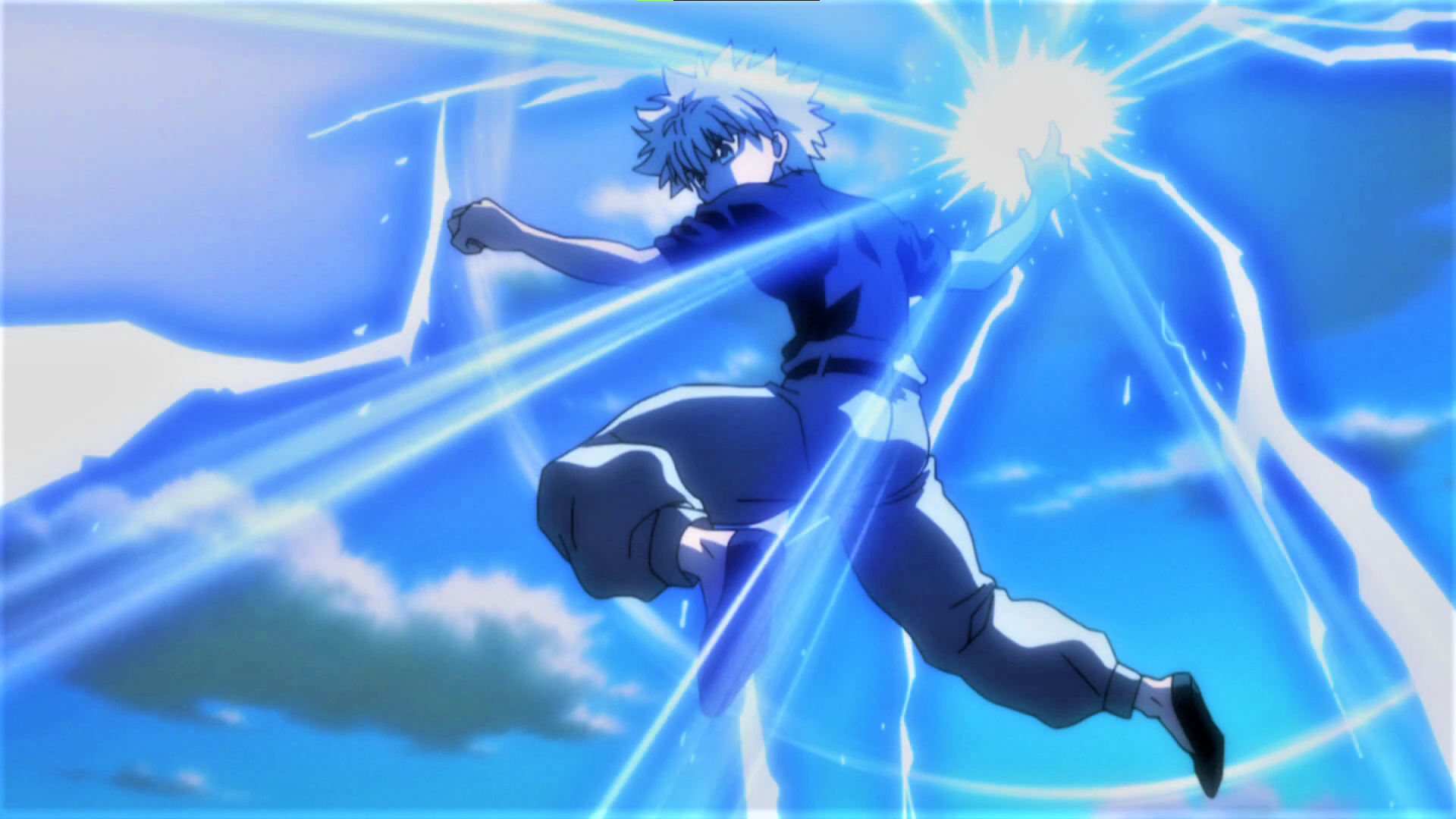 Hunter X Hunter Lightning Killua Zoldyck White Hair Sky Clouds Anime Anime Screenshot Anime Boys 1920x1080
