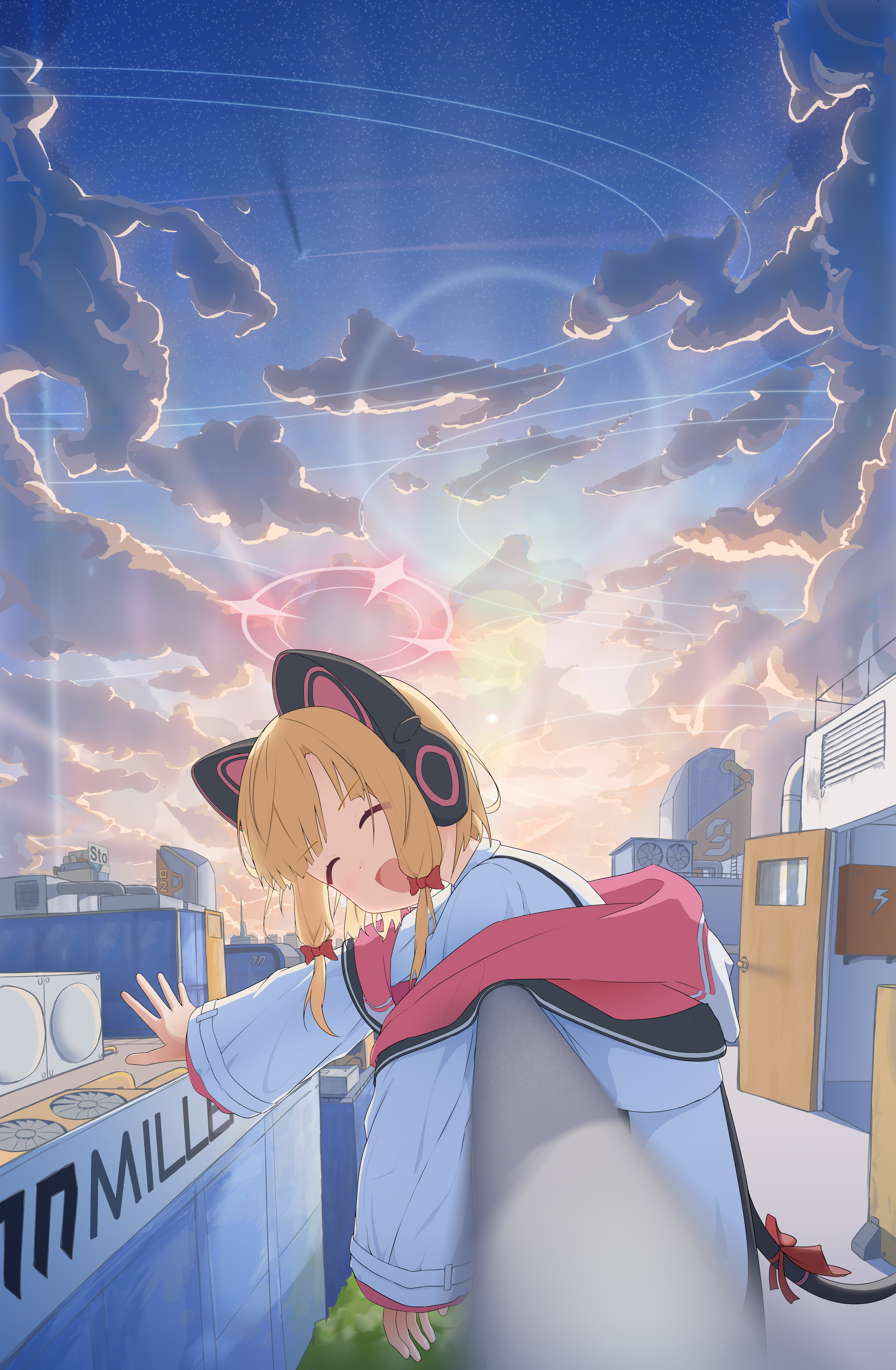 Saiba Momoi Blue Archive Portrait Display Cat Ears Headphones Blonde Clouds Blue Archive Anime Girls 5042x7710