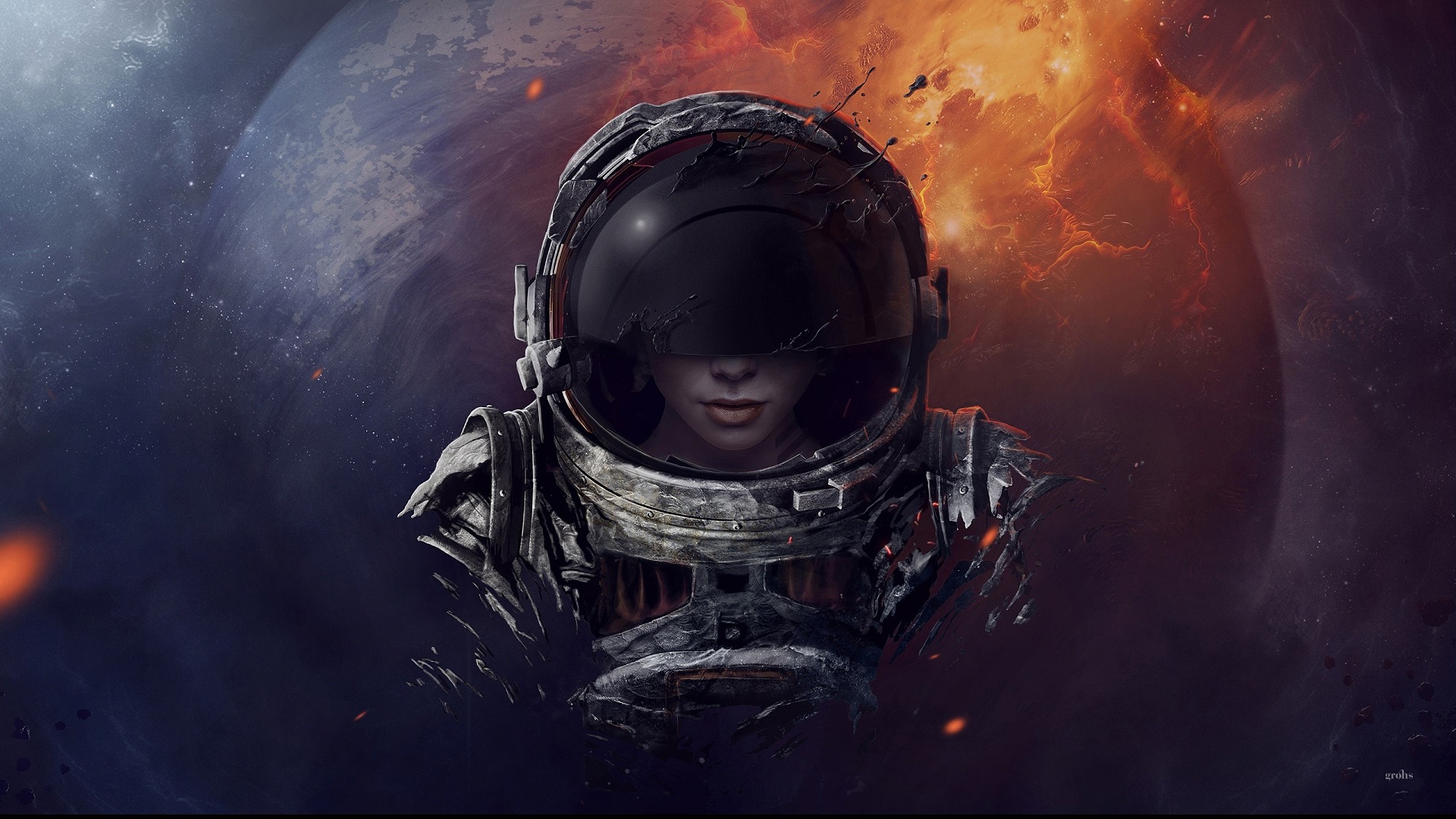 Science Fiction Astronaut Spacesuit Signature Planet Space 1920x1080