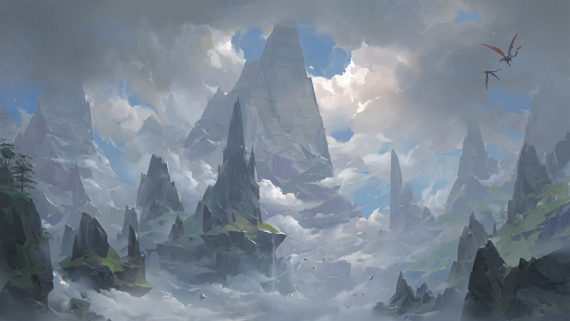 Digital Art Fantasy Art 3 LY Studio Mountains Dragon Clouds Landscape 1900x1069