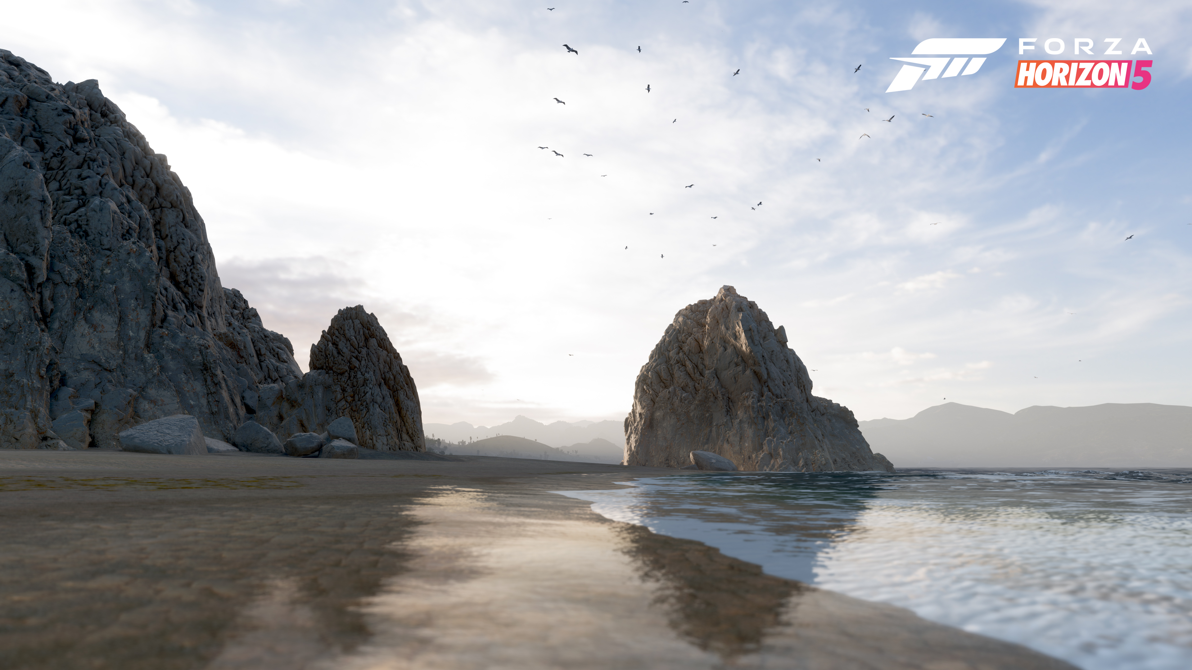 Forza Horizon 5 Video Games Sea Beach Rock Sky Clouds CGi 3840x2160