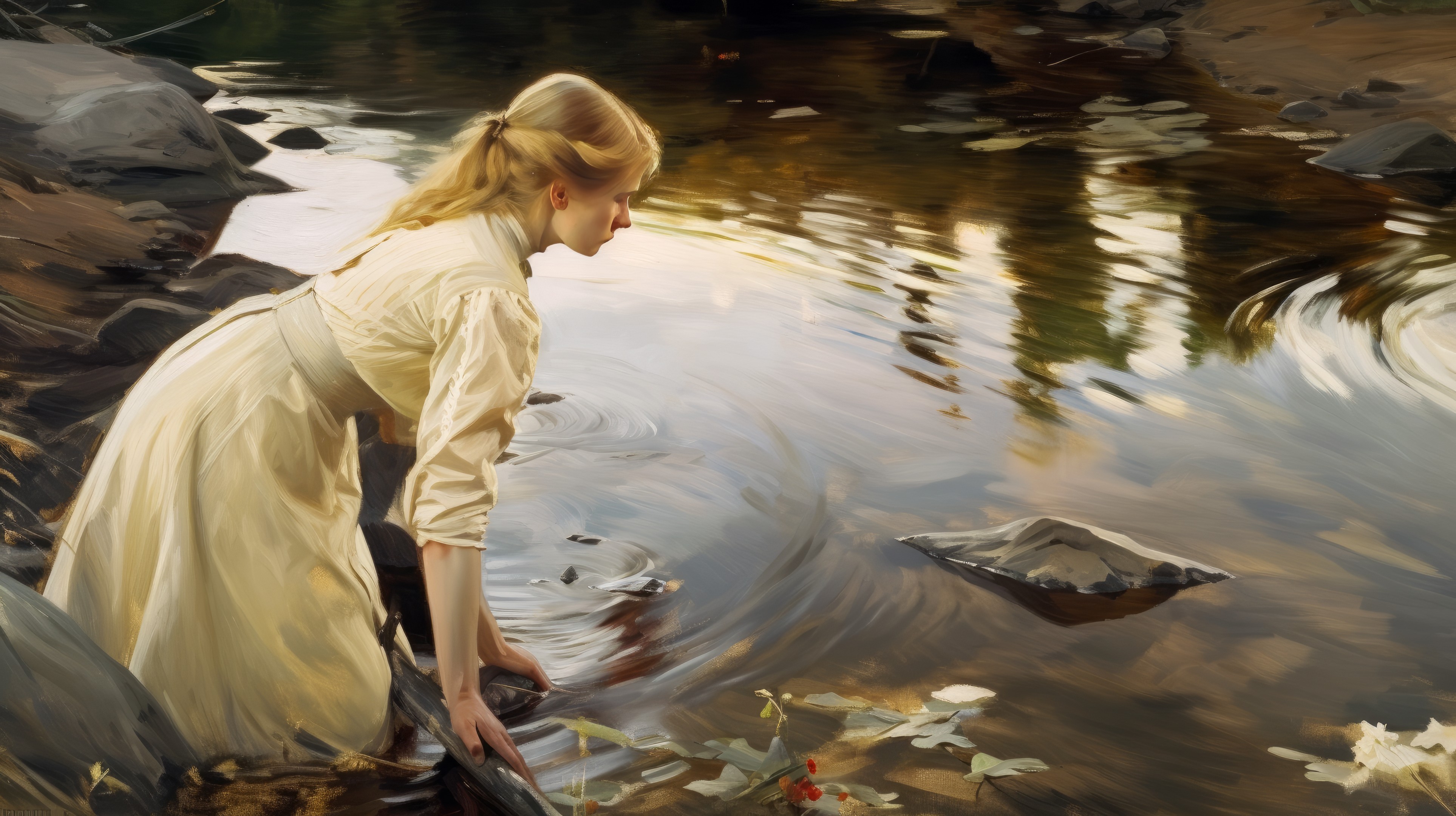 Ai Art Women Painting Anders Zorn River Landscape Water 3854x2160