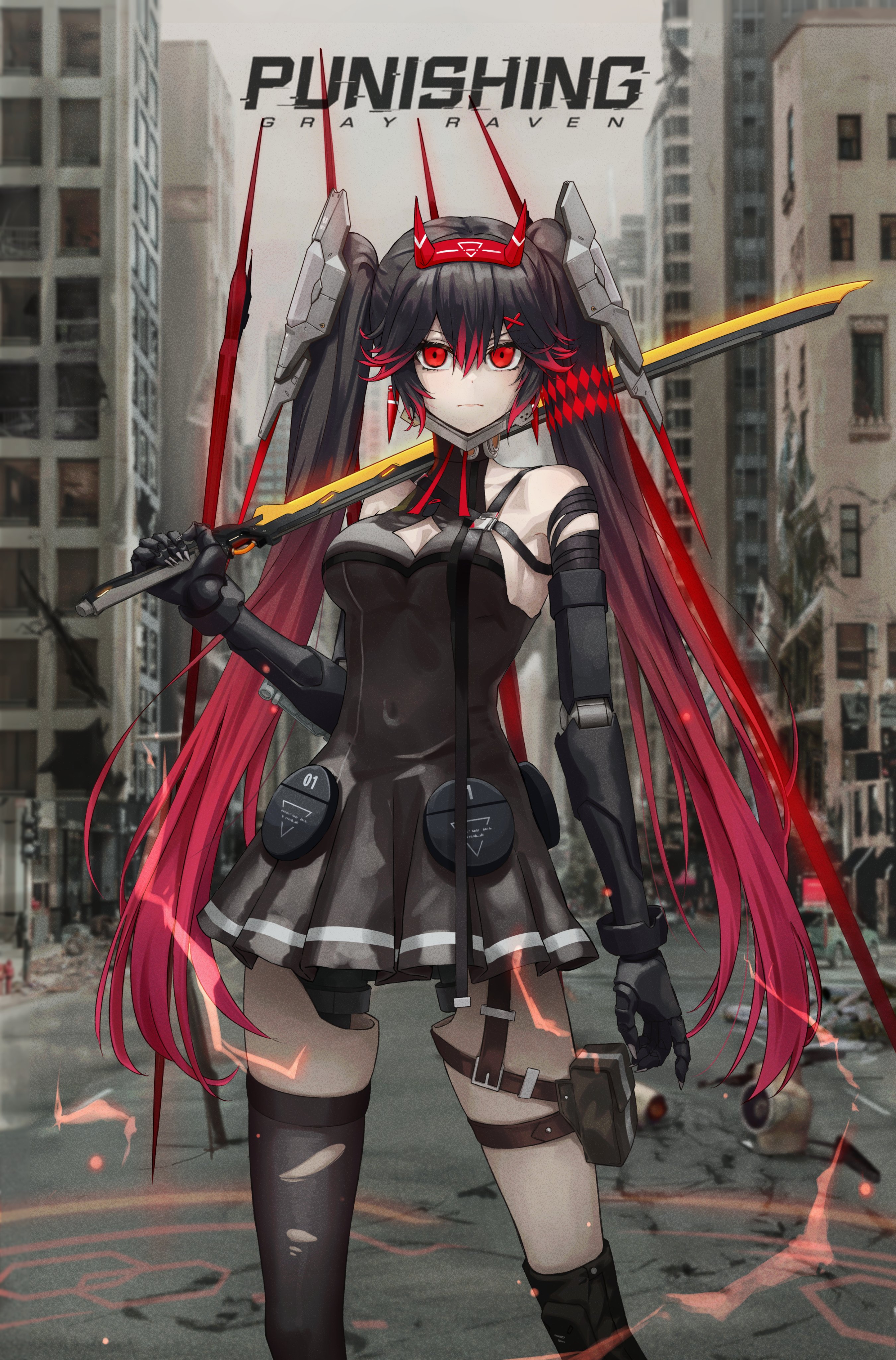 Battle Girl Double Ponytail Waste Heap Vertical Anime Girls Twintails Gradient Hair Weapon Two Tone  2700x4096