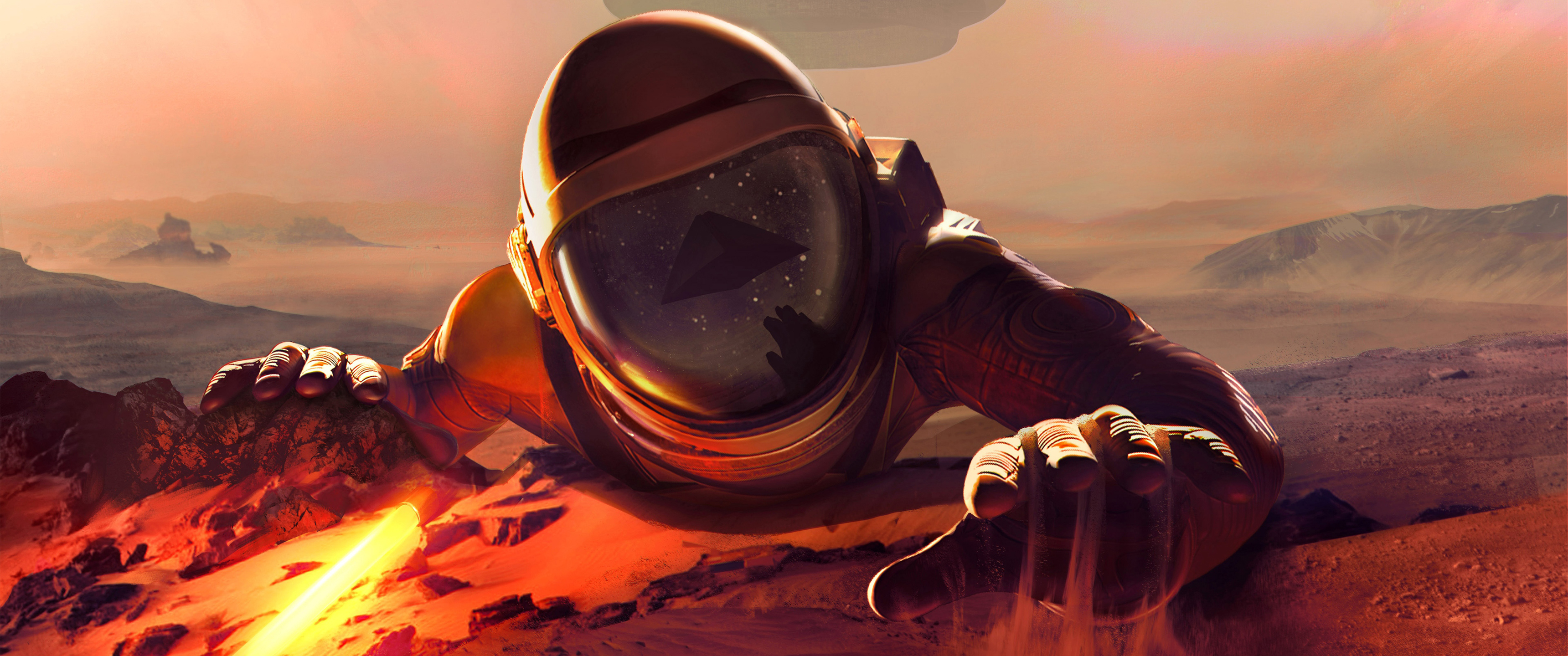 People Out Space Spacesuit Astronaut Reflection 3440x1440