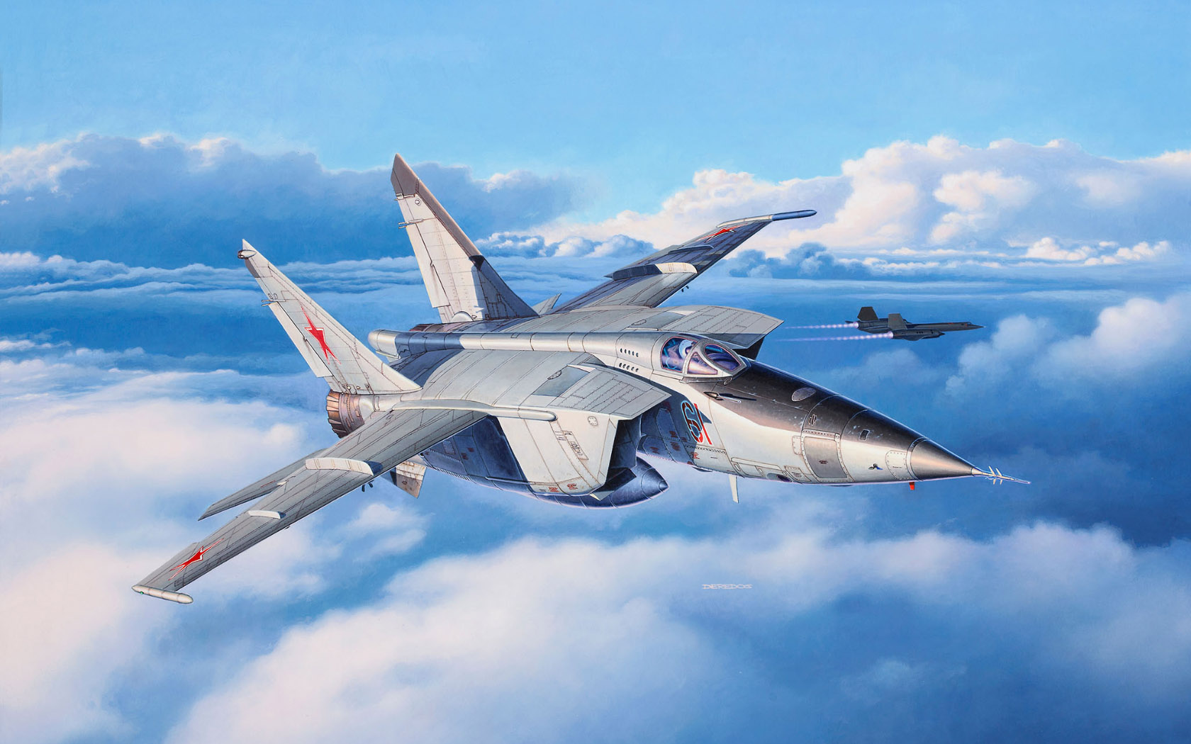 Aircraft Military Mikoyan MiG 31 Sky Clouds Flying Artwork Military Vehicle Mikoyan Gurevich MiG 25 1680x1050