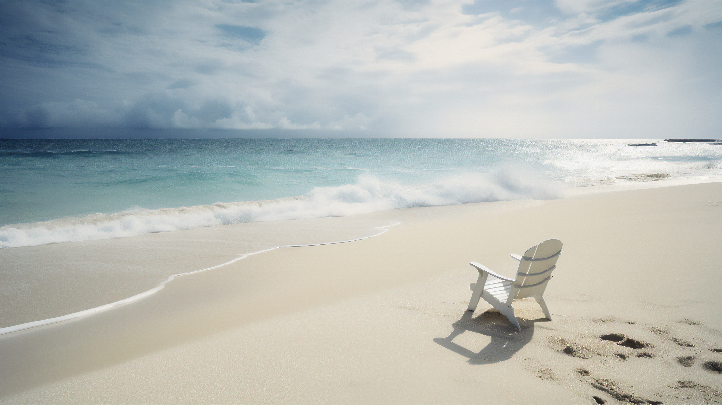 Ai Art Sea Beach Chair Water Sky Clouds Sand Waves 2912x1632