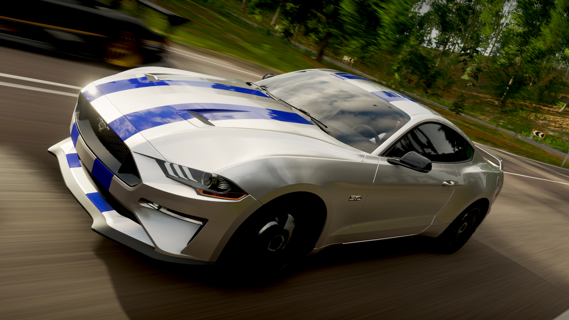 Shelby Car Ford Ford Mustang Forza Horizon 4 CGi Video Games Road Front Angle View Trees Blurry Back 1920x1080