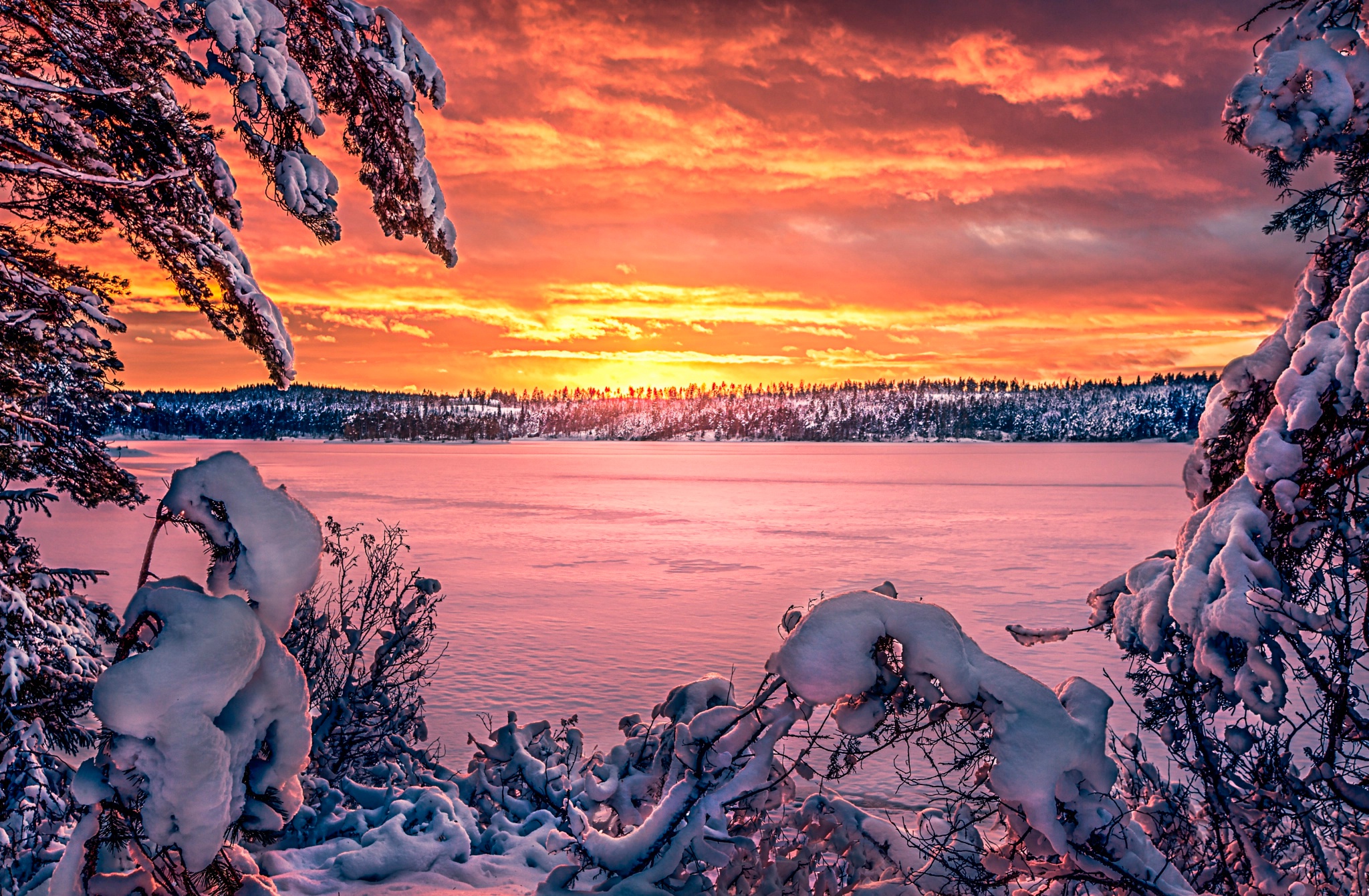 Nature Snow Landscape Sky Sunset 2048x1341