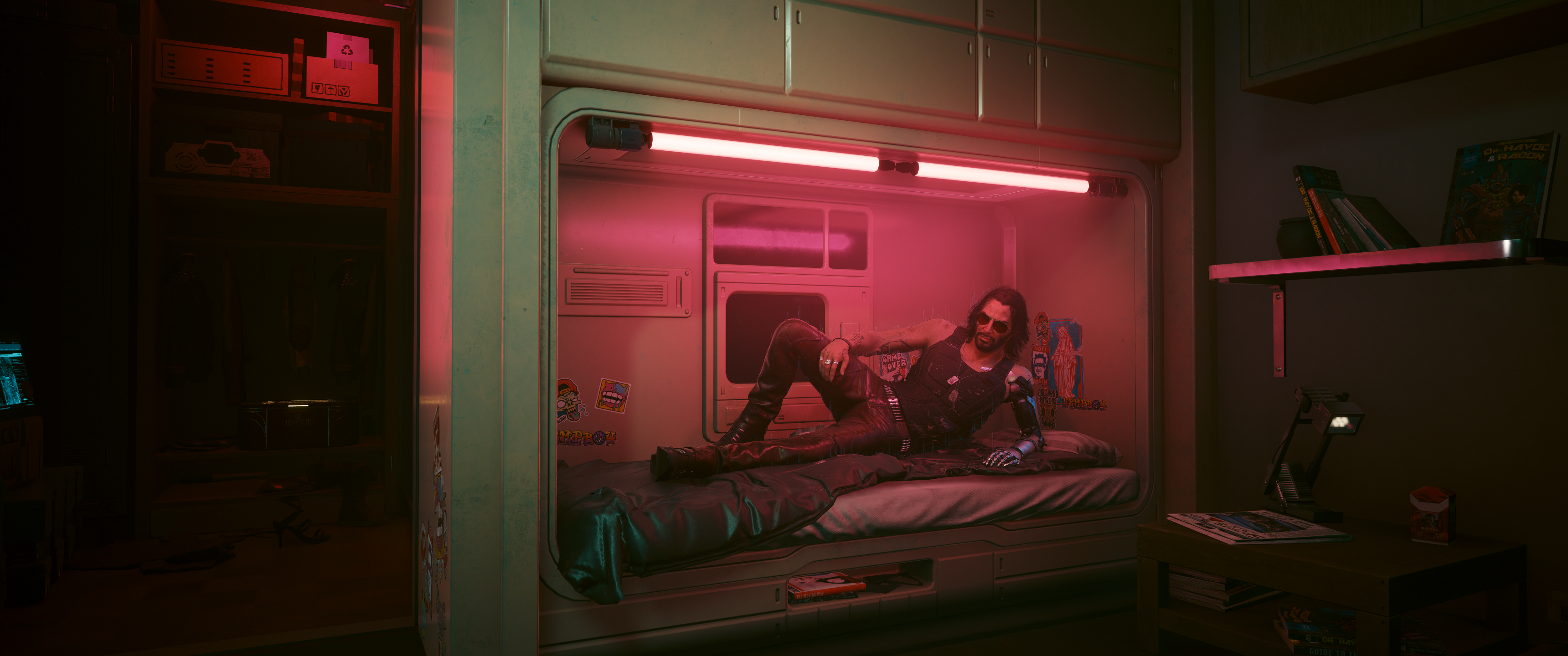 Cyberpunk 2077 Johnny Silverhand Pink Light Keanu Reeves Video Game Characters CGi CD Projekt RED Ac 3440x1440