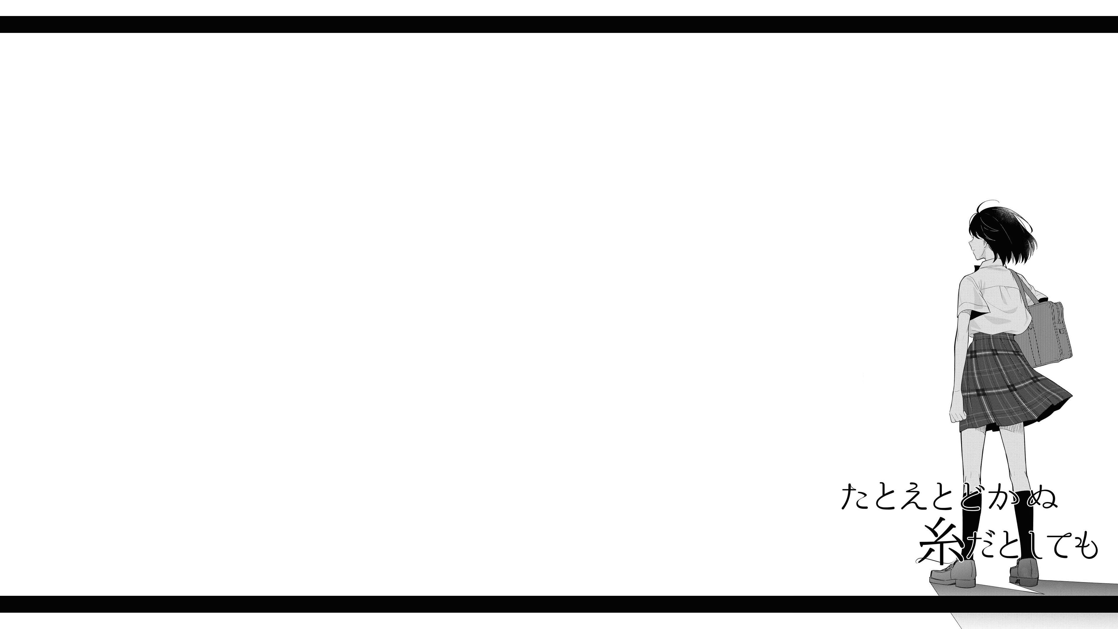 Monochrome Minimalism Japanese Anime Girls Skirt Schoolgirl School Bag White Shirt Short Sleeves Kne 3840x2160