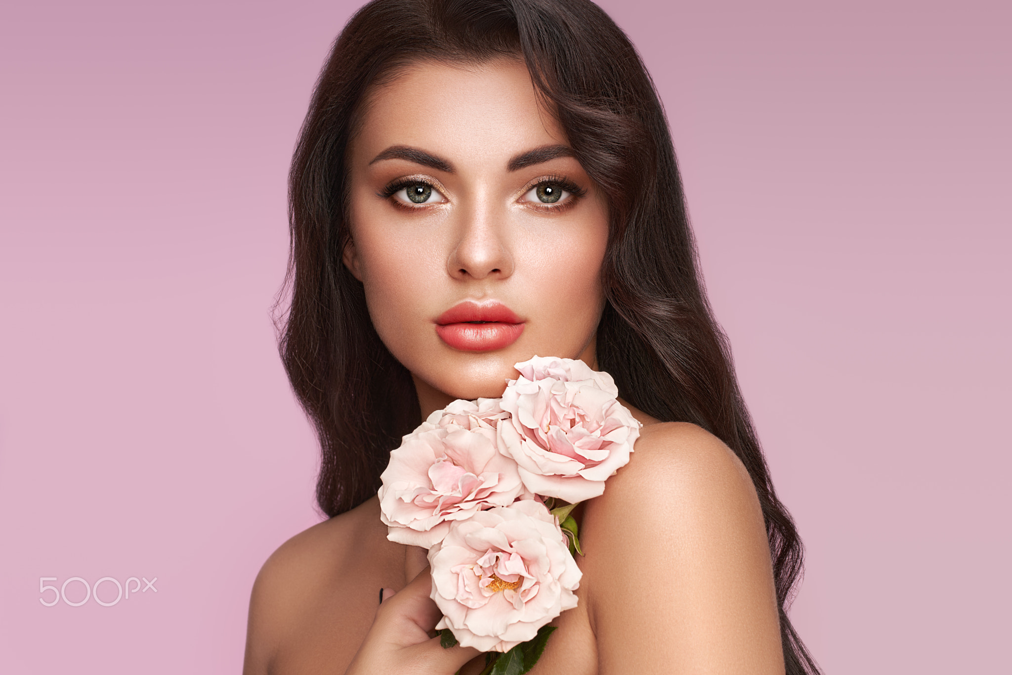 Oleg Gekman Women Brunette Makeup Flowers Pink Juicy Lips Portrait 2048x1366