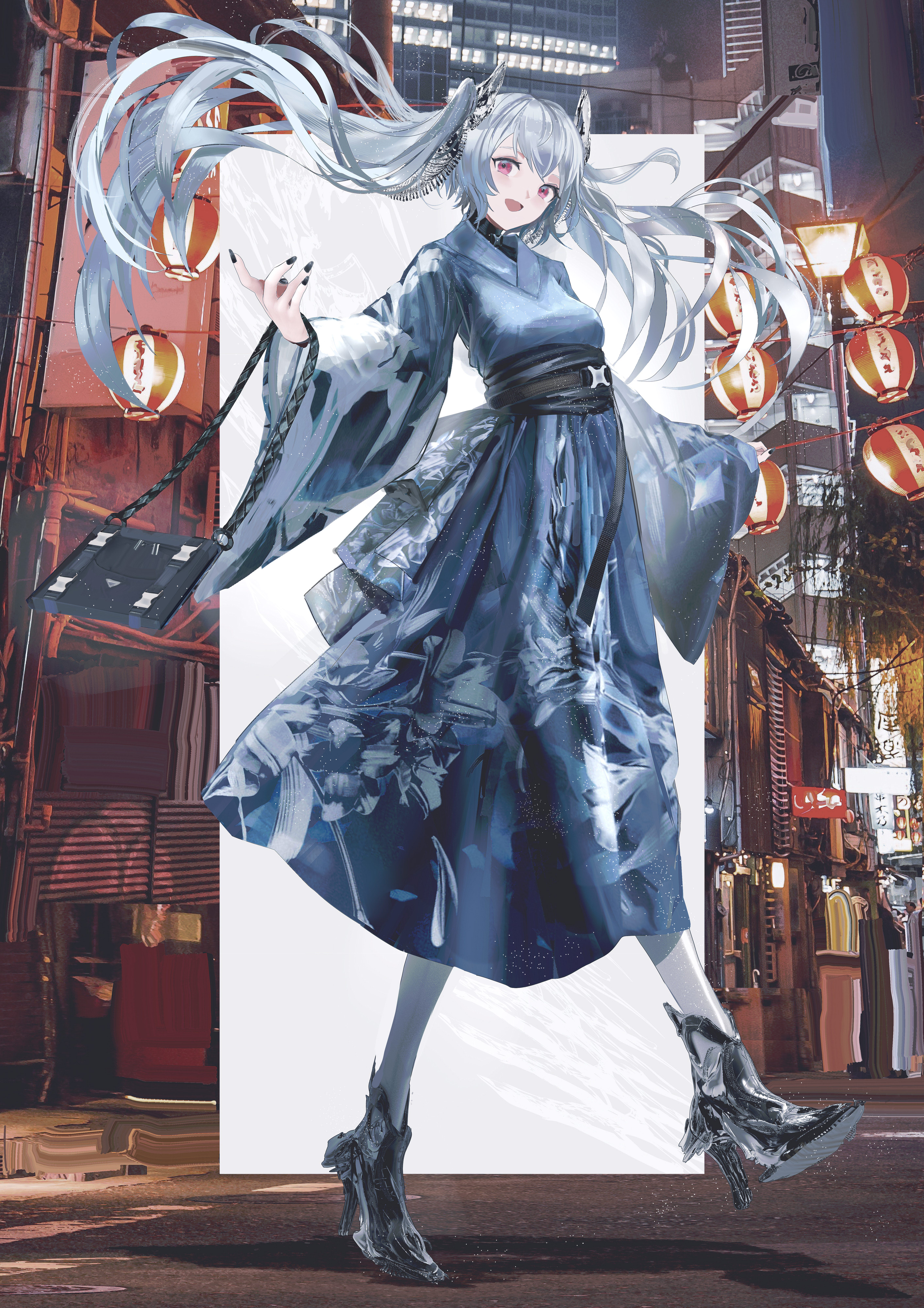 Anime Anime Girls SWAV Vertical Twintails Kimono Purse Heels Hatsune Miku Vocaloid 2828x4000