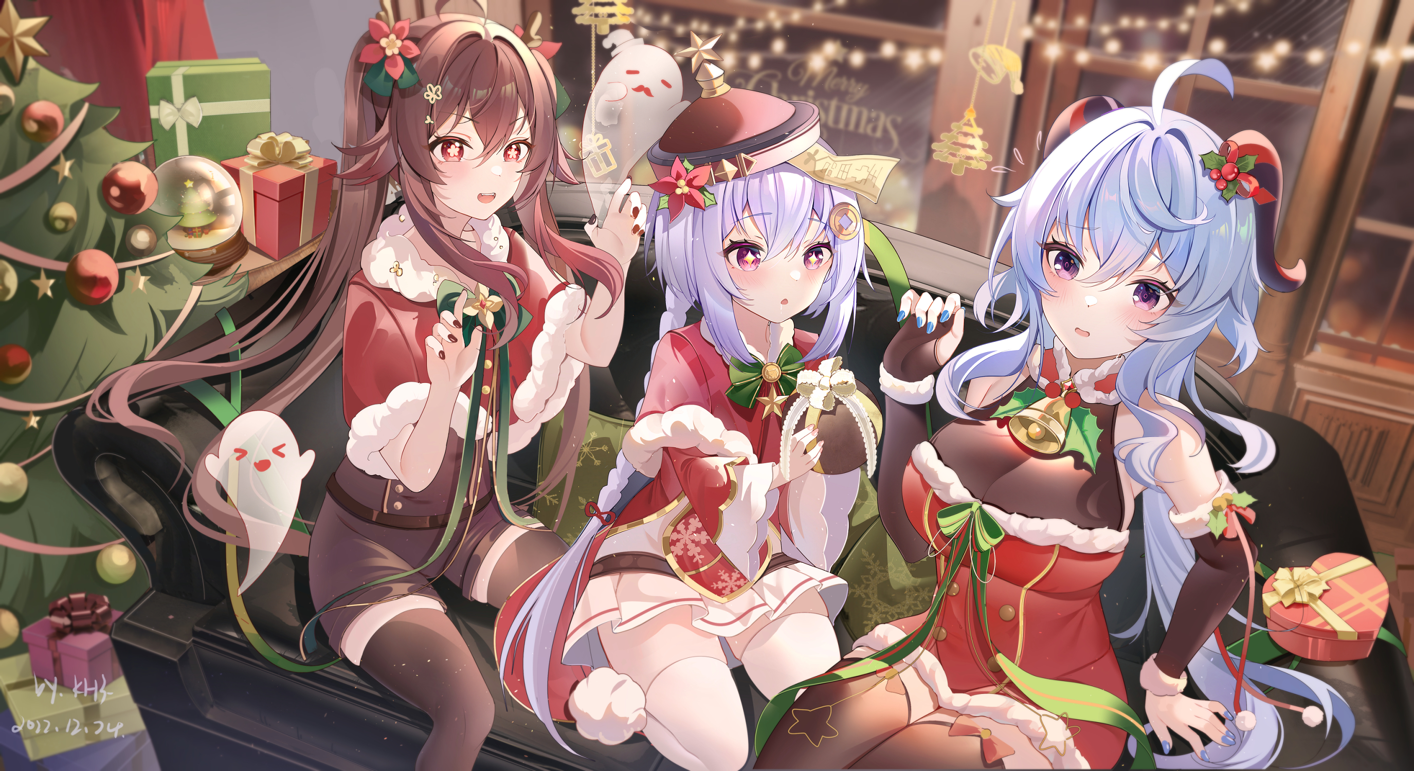 Genshin Impact Ganyu Genshin Impact Hu Tao Genshin Impact Qiqi Genshin Impact Anime Girls Christmas  2750x1500