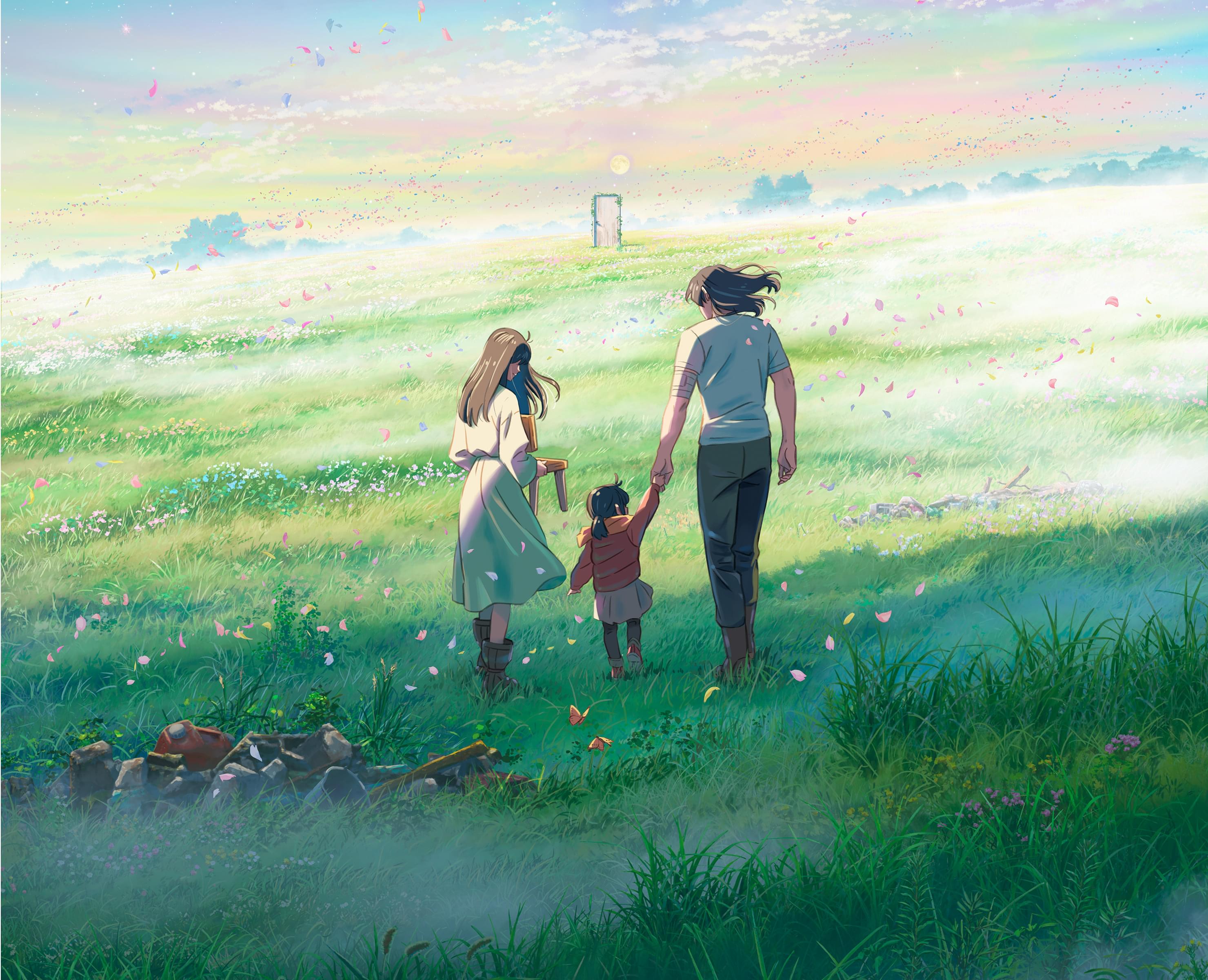 Makoto Shinkai Movies Japanese Art Anime Girls Grass Portrait Display Holding Hands Anime Men Flower 2960x2400