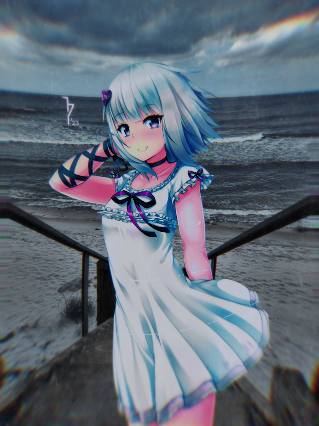 Animeirl Seashore Clouds White Hair White Dress 1080x1441