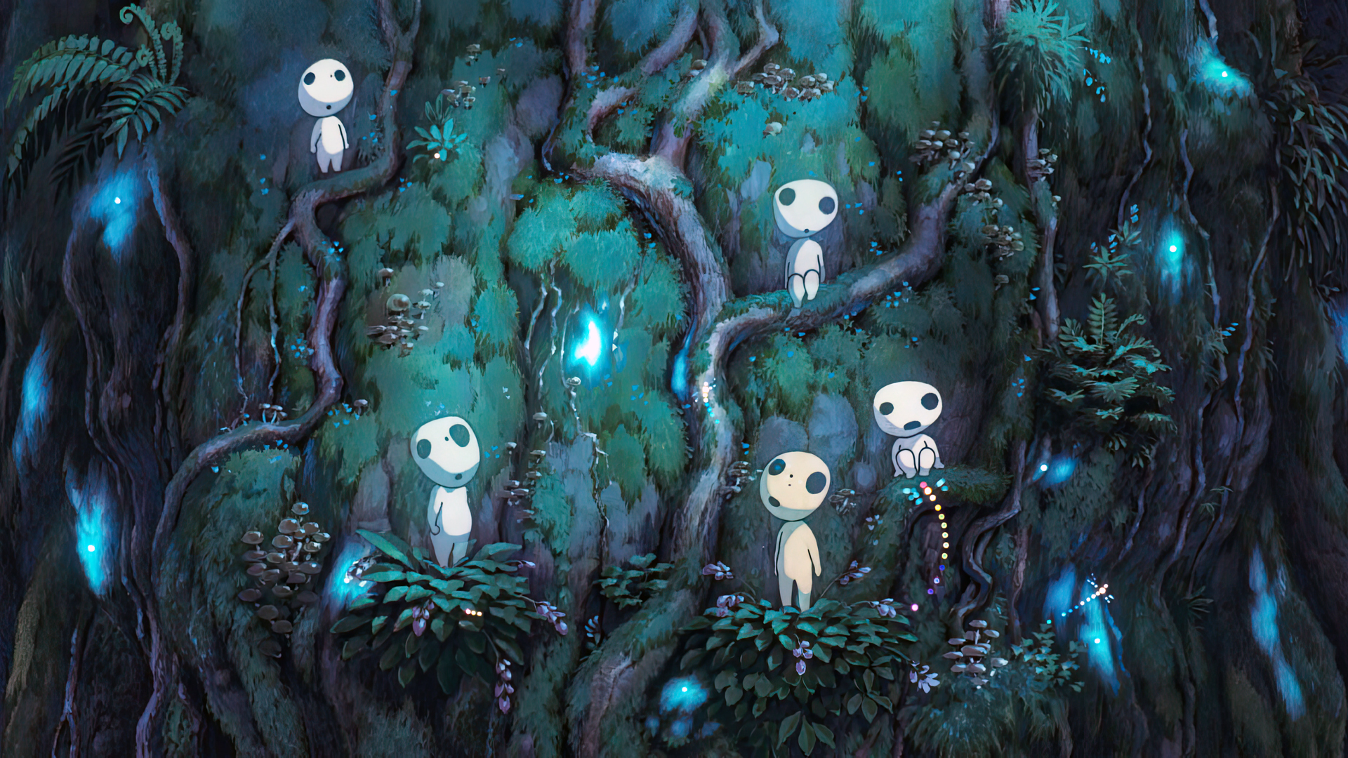 Princess Mononoke Studio Ghibli Animated Movies Film Stills Hayao Miyazaki Trees Kodama Spirits Root 1920x1080